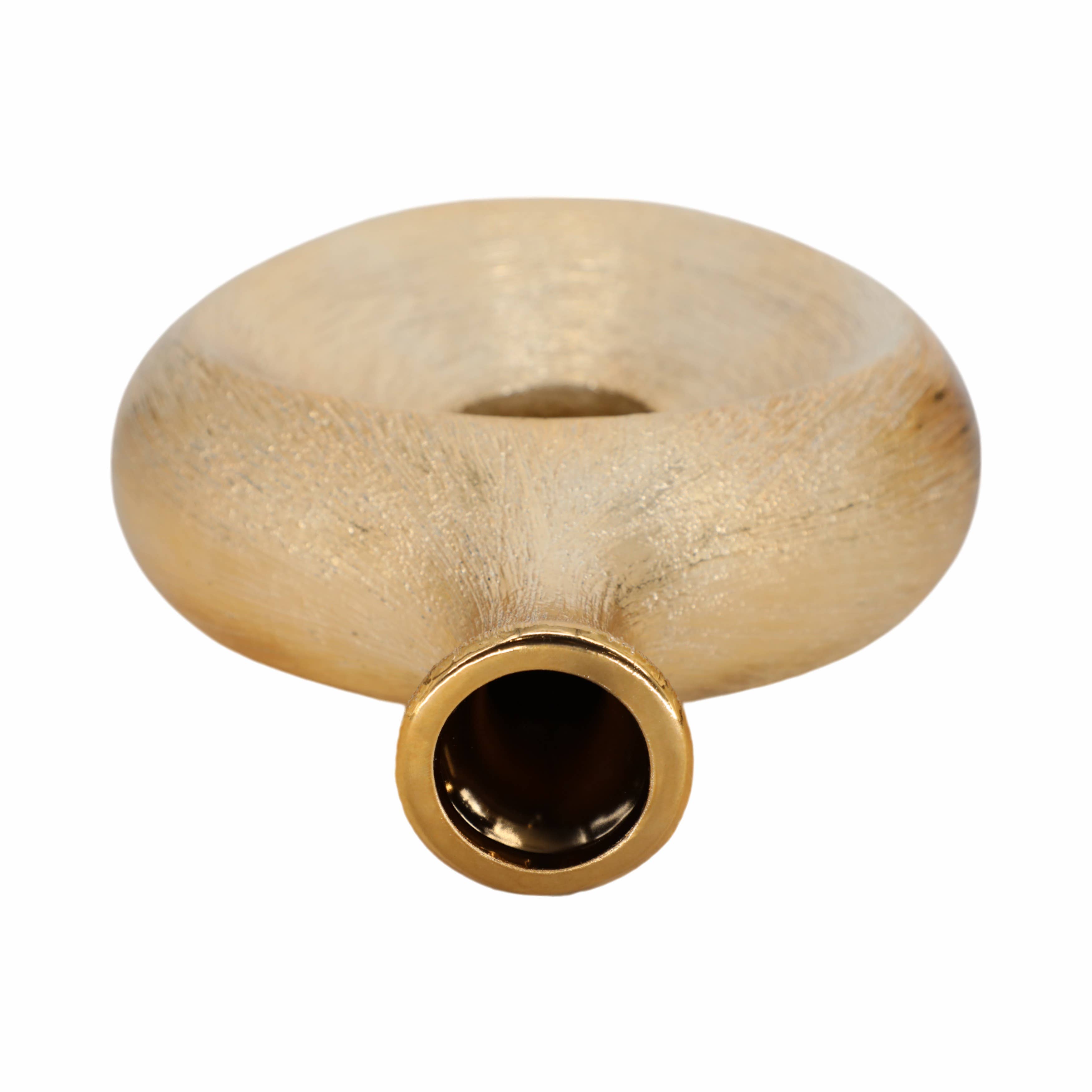Vase - Gold Ceramic Scratched Oval Cut-Out, 13 in.