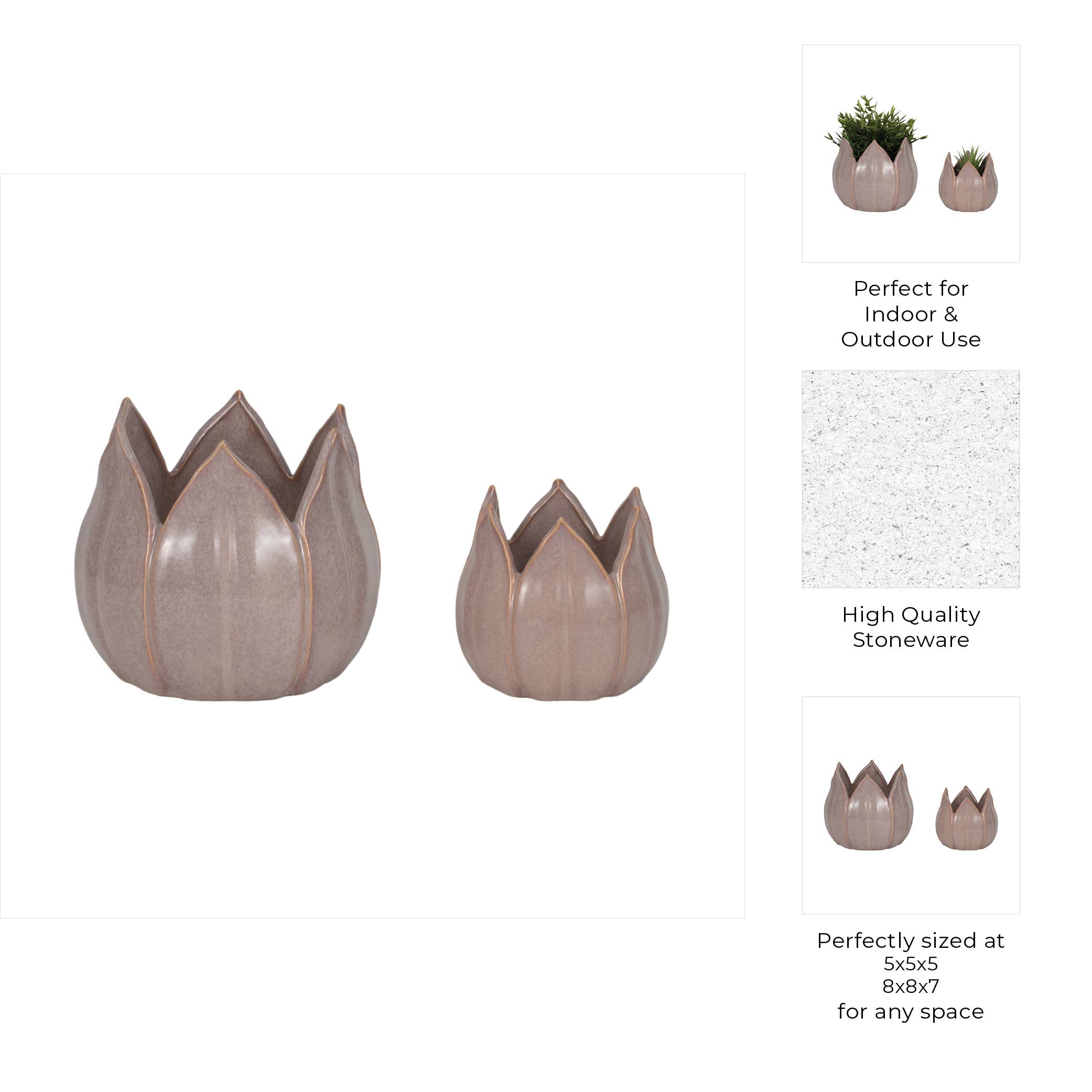 Planters Set of 2 - Purple Ceramic Sculpted Petal, 5/8 in.