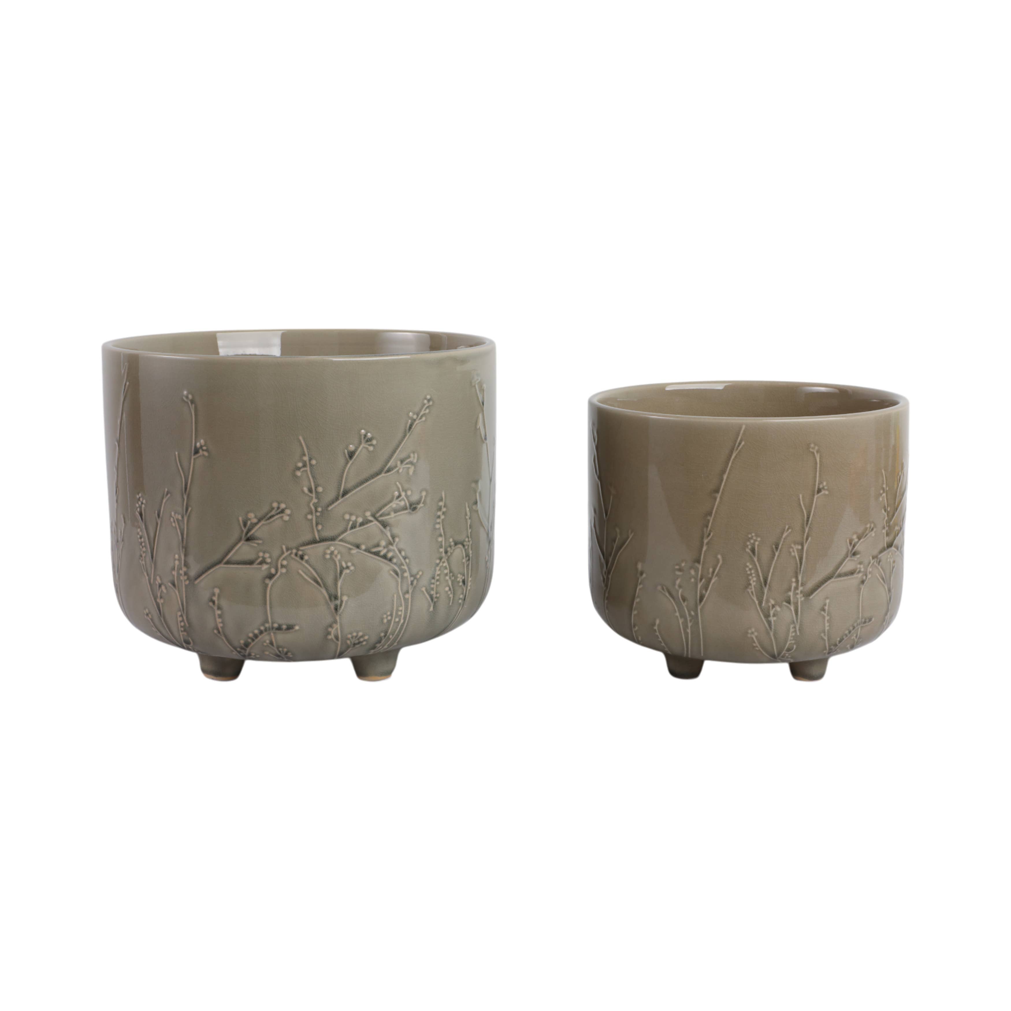 Planters Set of 2 - Sage Ceramic Flower Branches, 9/11 in