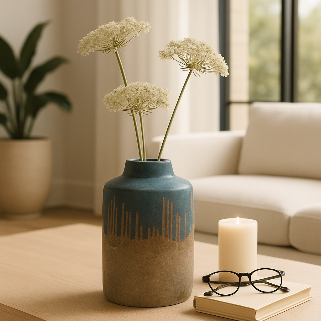 Ceramic Split-Tone Decorative Floral Vase - Blue, 12 in.