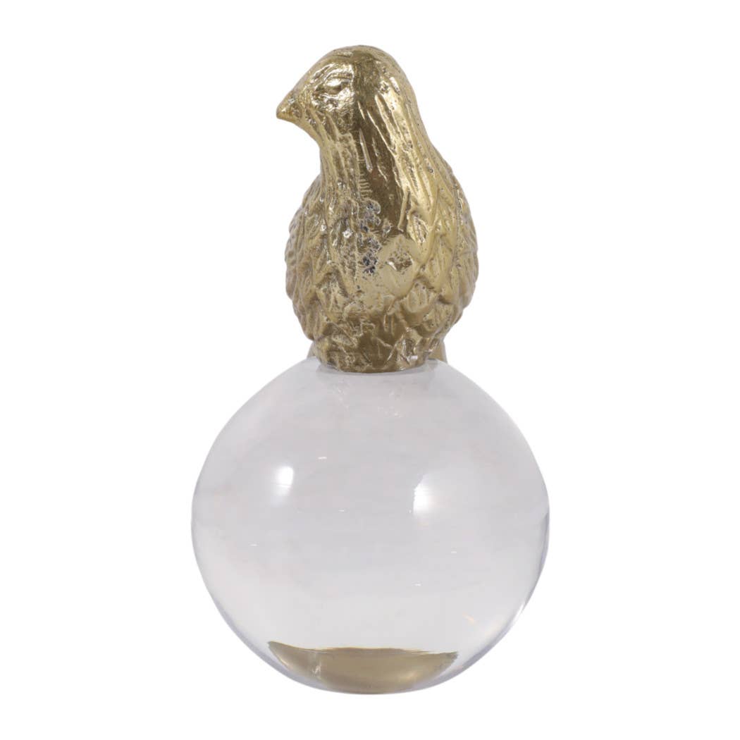 Sculpture - Gold Metal Bird Perched on Acrylic Ball, 6 in.