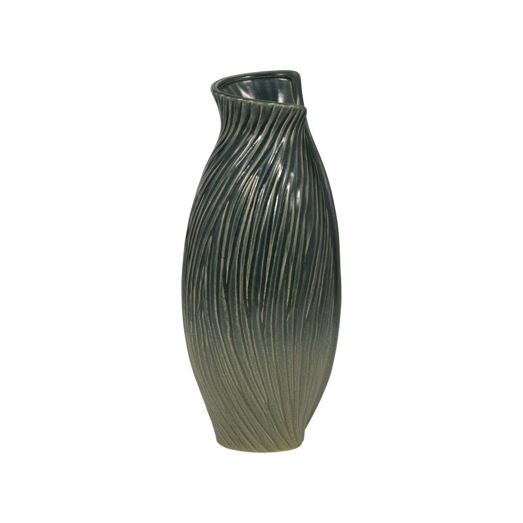 Ceramic Stylish Rubpert Contemporary Vase - Green, 16 in.