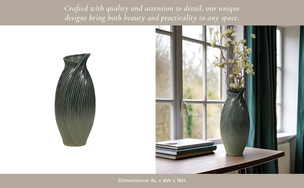 Ceramic Stylish Rubpert Contemporary Vase - Green, 16 in.