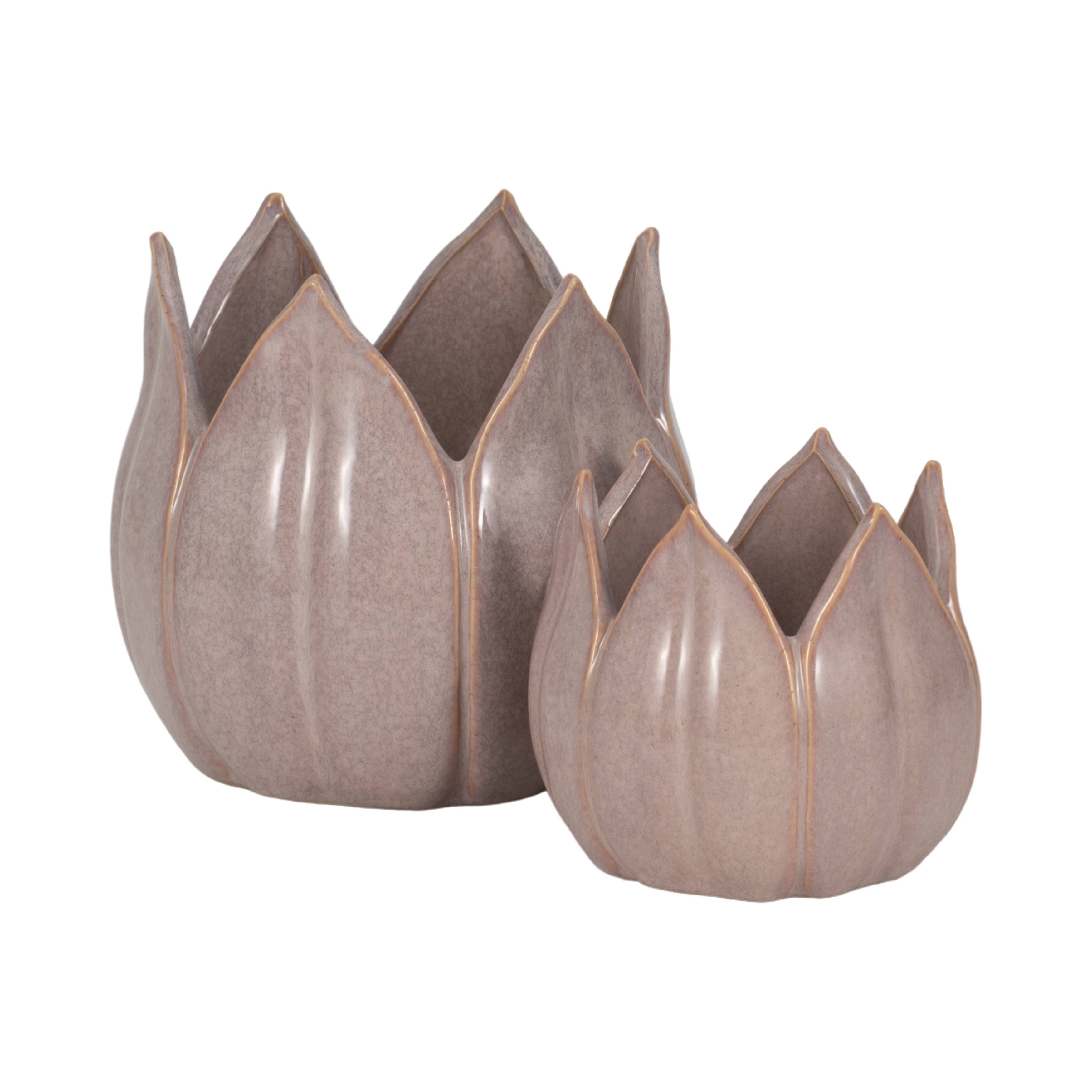 Planters Set of 2 - Purple Ceramic Sculpted Petal, 5/8 in.