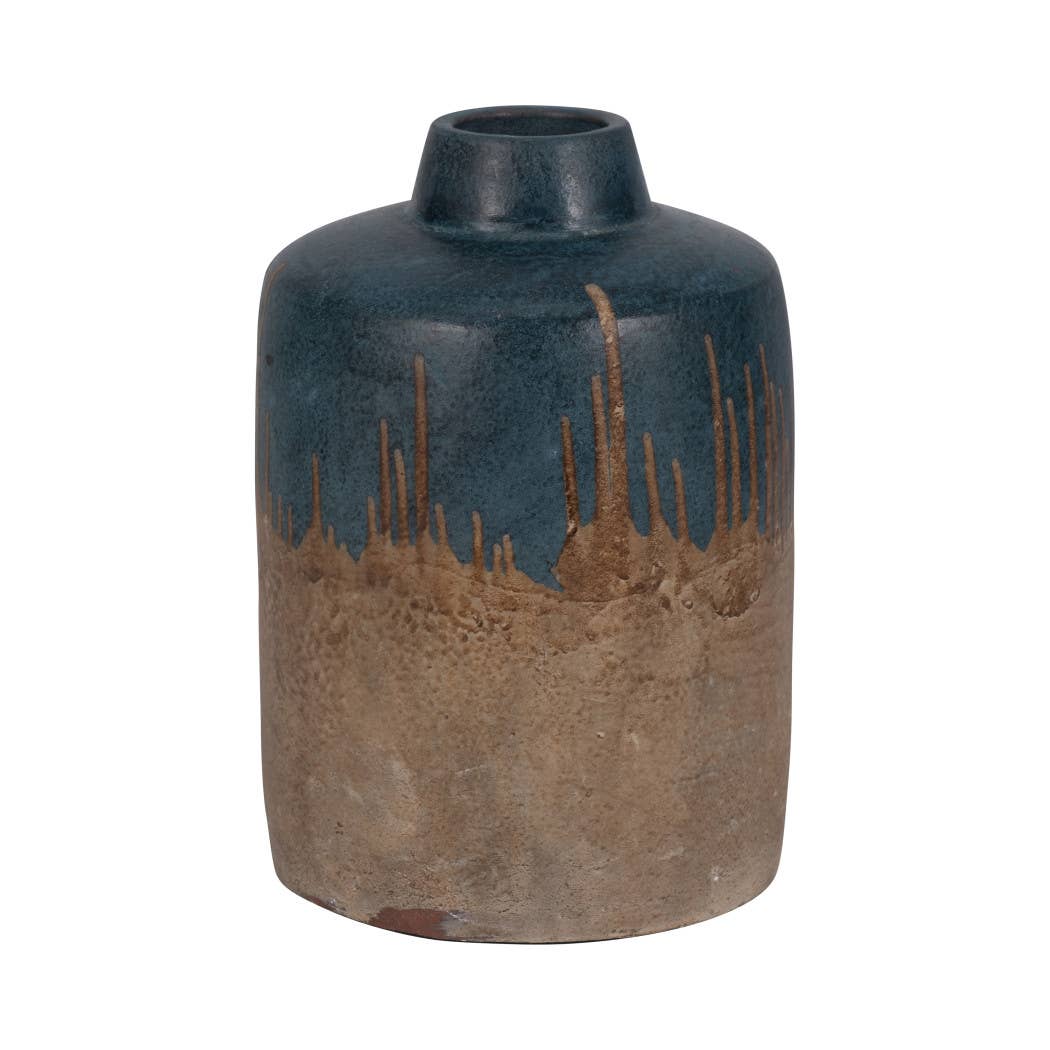 Ceramic Split-Tone Decorative Floral Vase - Blue, 12 in.