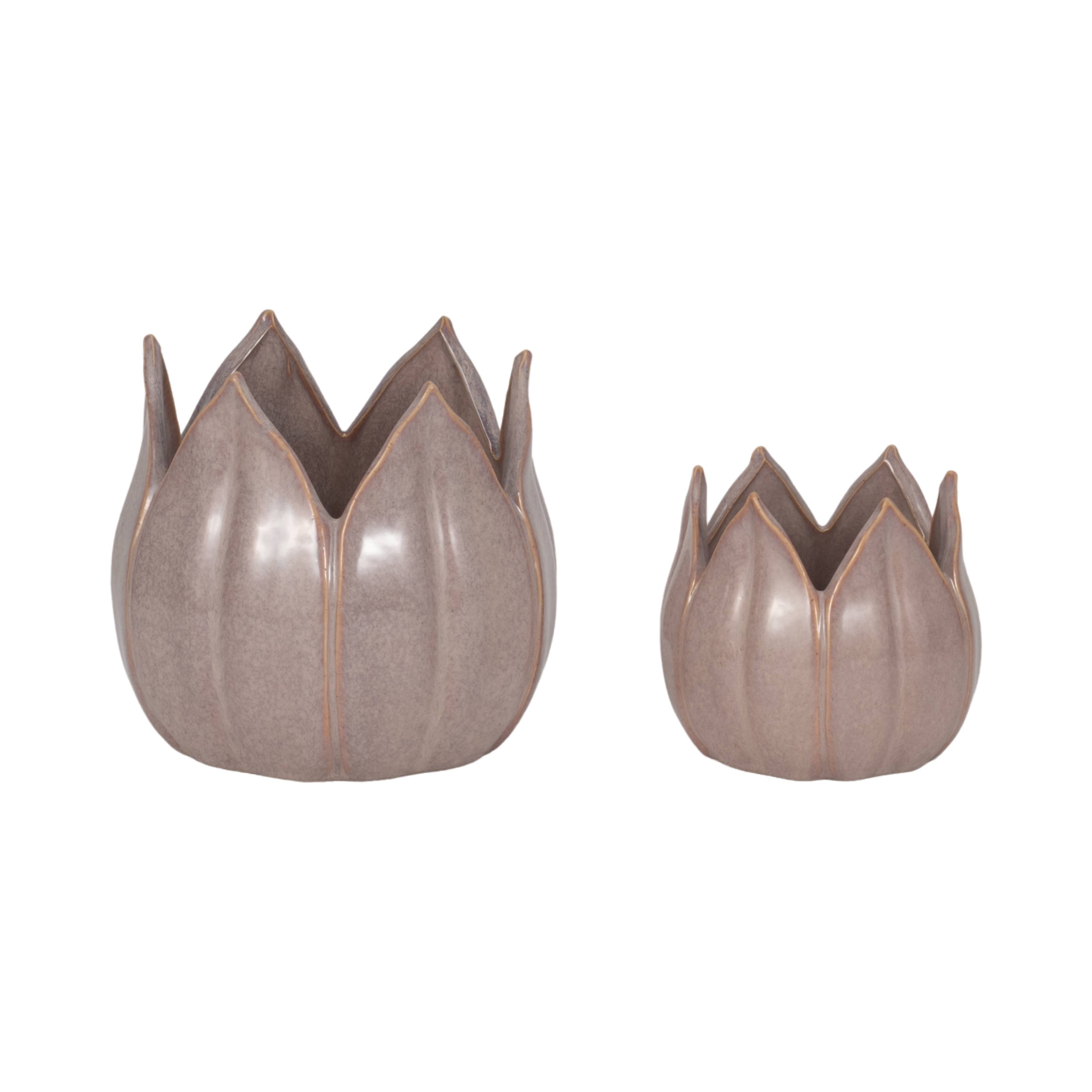 Planters Set of 2 - Purple Ceramic Sculpted Petal, 5/8 in.