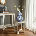 Blue/White 13 in. Cherry Blossom Chinoiserie Gourd Vase