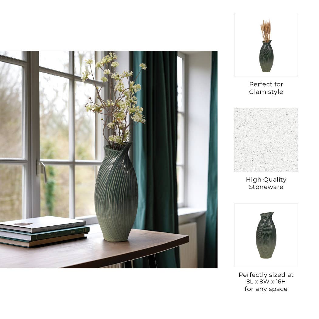 Ceramic Stylish Rubpert Contemporary Vase - Green, 16 in.
