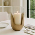 Candle Holder- Gold/Clear Metal Base Hurricane Pillar, 10 in