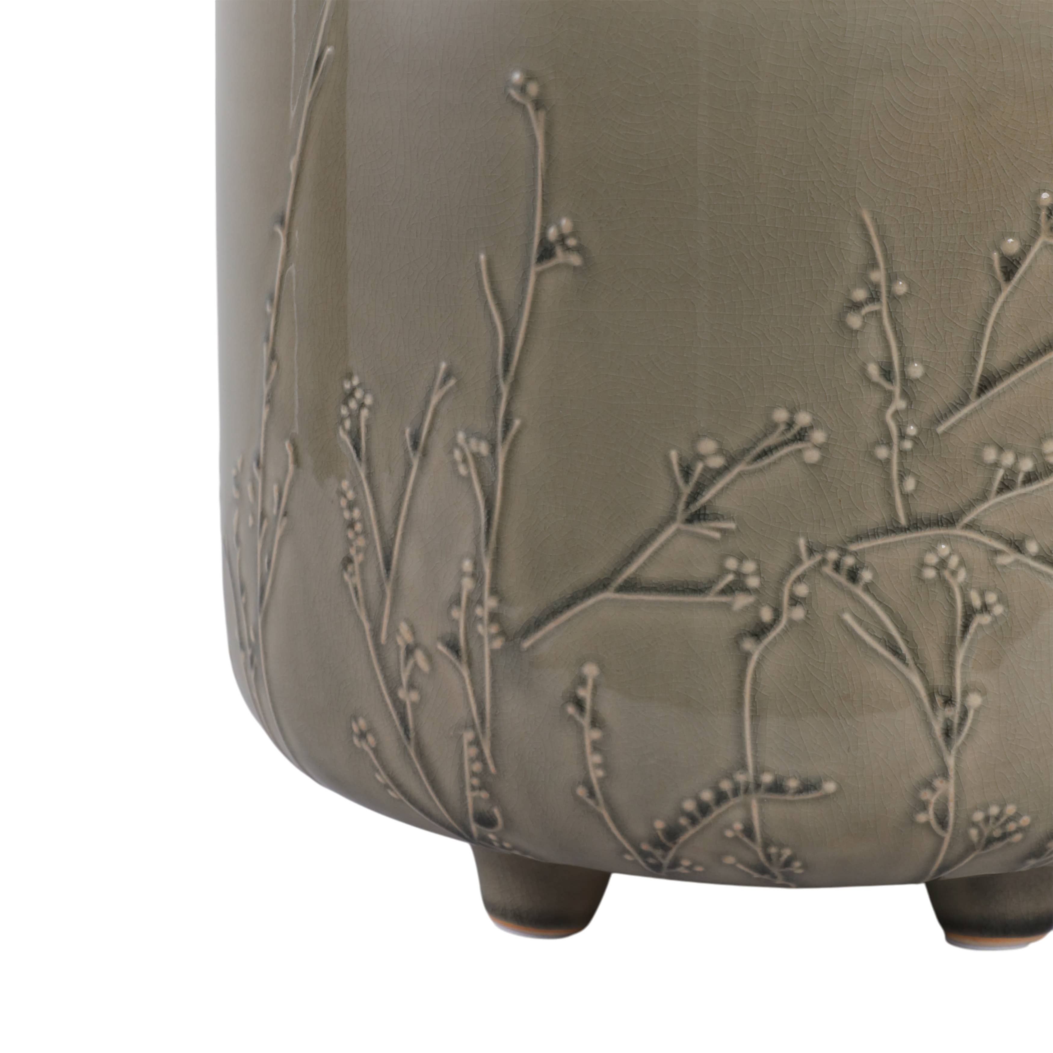 Planters Set of 2 - Sage Ceramic Flower Branches, 9/11 in