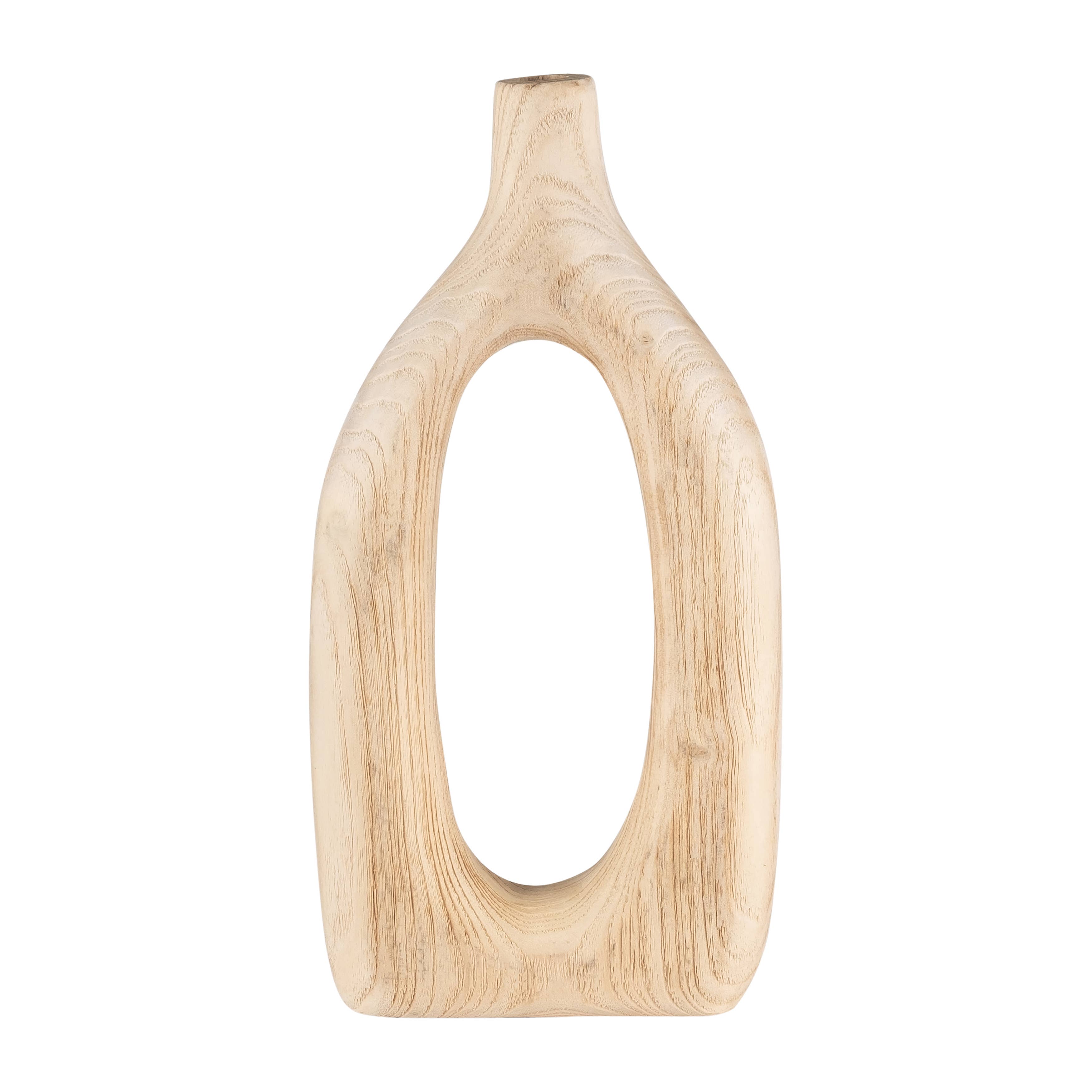 Wood Decorative Vase with Openwork Design - Brown, 14 in.