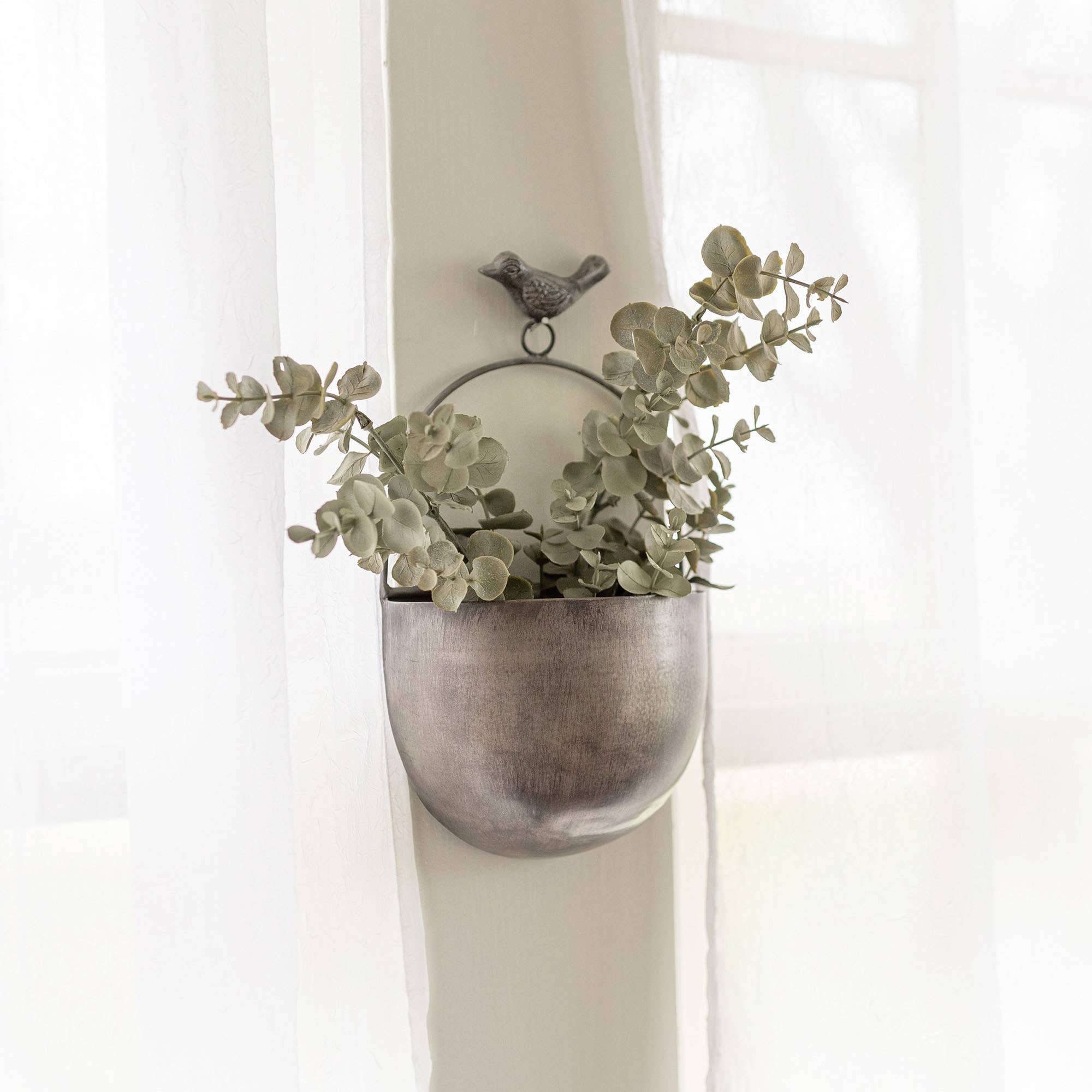 Pearl Bird Accent Wall Pocket Silver Metal