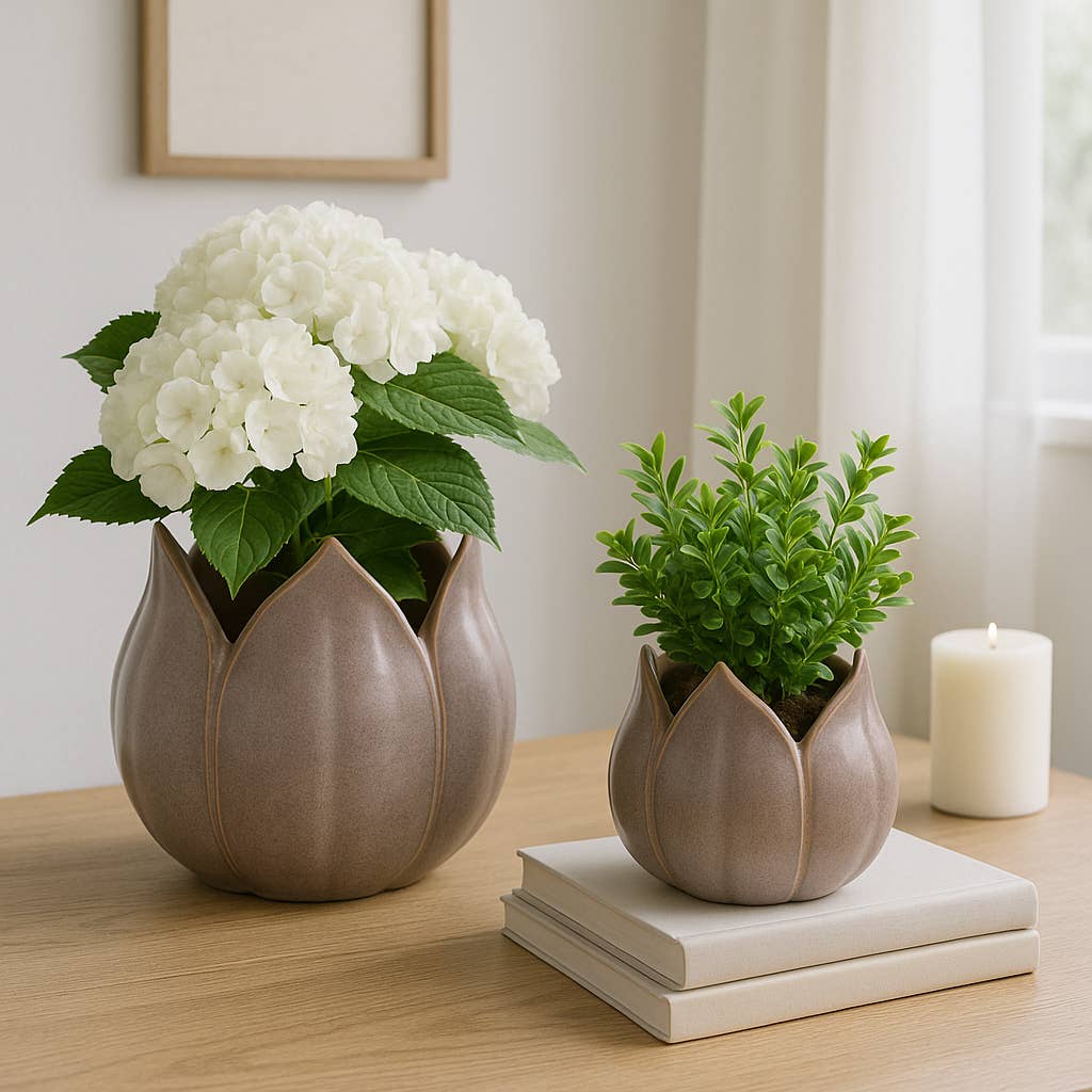 Planters Set of 2 - Purple Ceramic Sculpted Petal, 5/8 in.