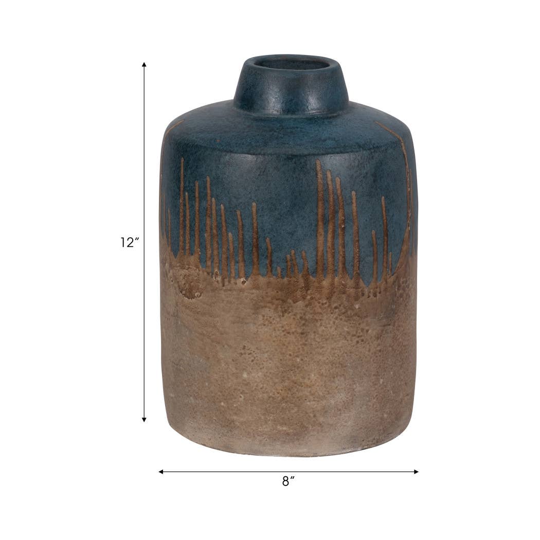 Ceramic Split-Tone Decorative Floral Vase - Blue, 12 in.