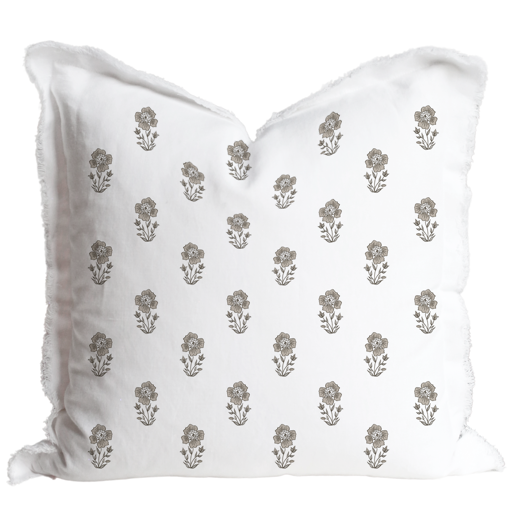 Hand Block Floral Fringe Pillow Cover | Grace