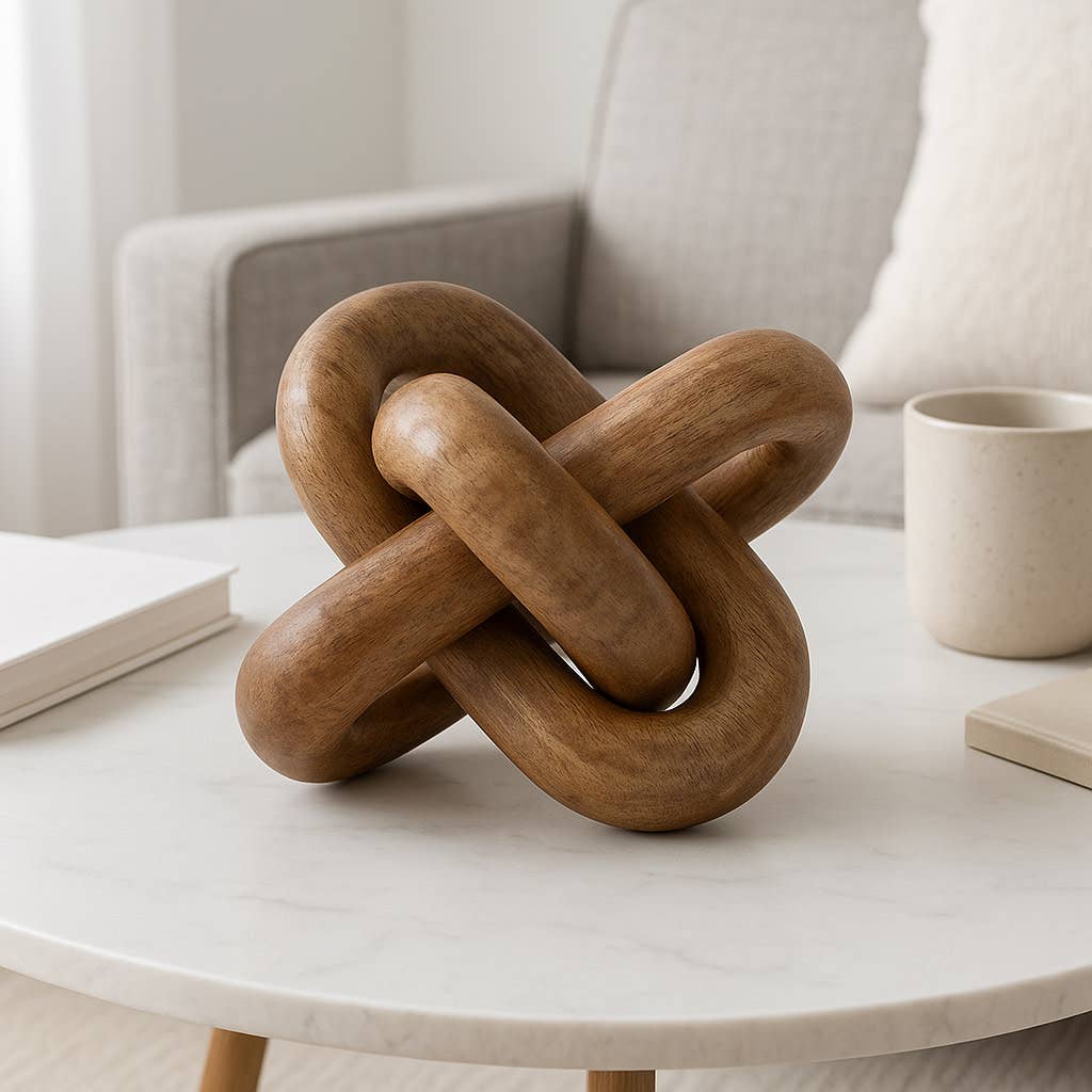 Decorative Figurine - Brown Wood Interlocking Knot, 6 in.