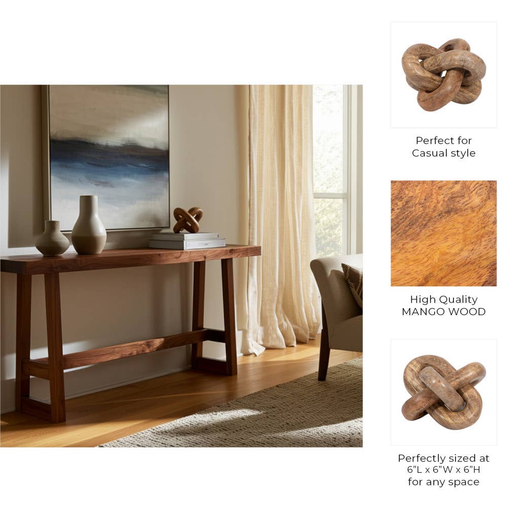 Decorative Figurine - Brown Wood Interlocking Knot, 6 in.