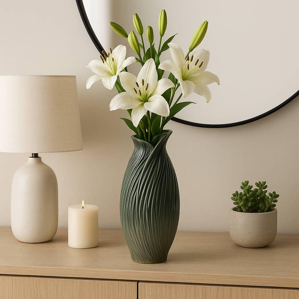 Ceramic Stylish Rubpert Contemporary Vase - Green, 16 in.