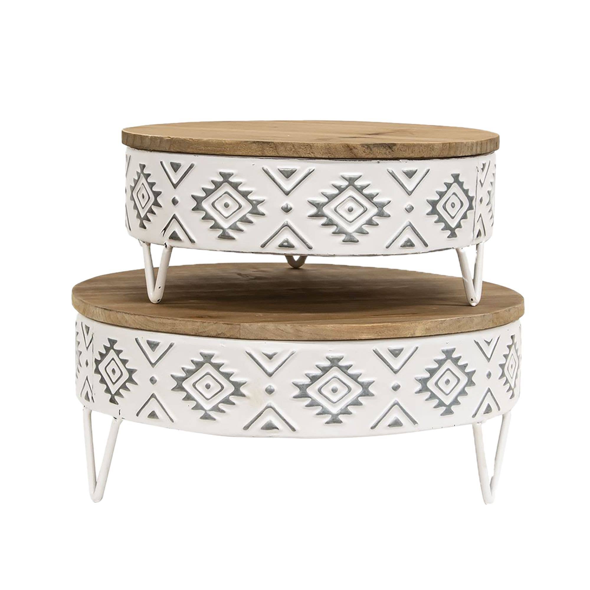 2/Set, Aztec White Metal & Wood Risers