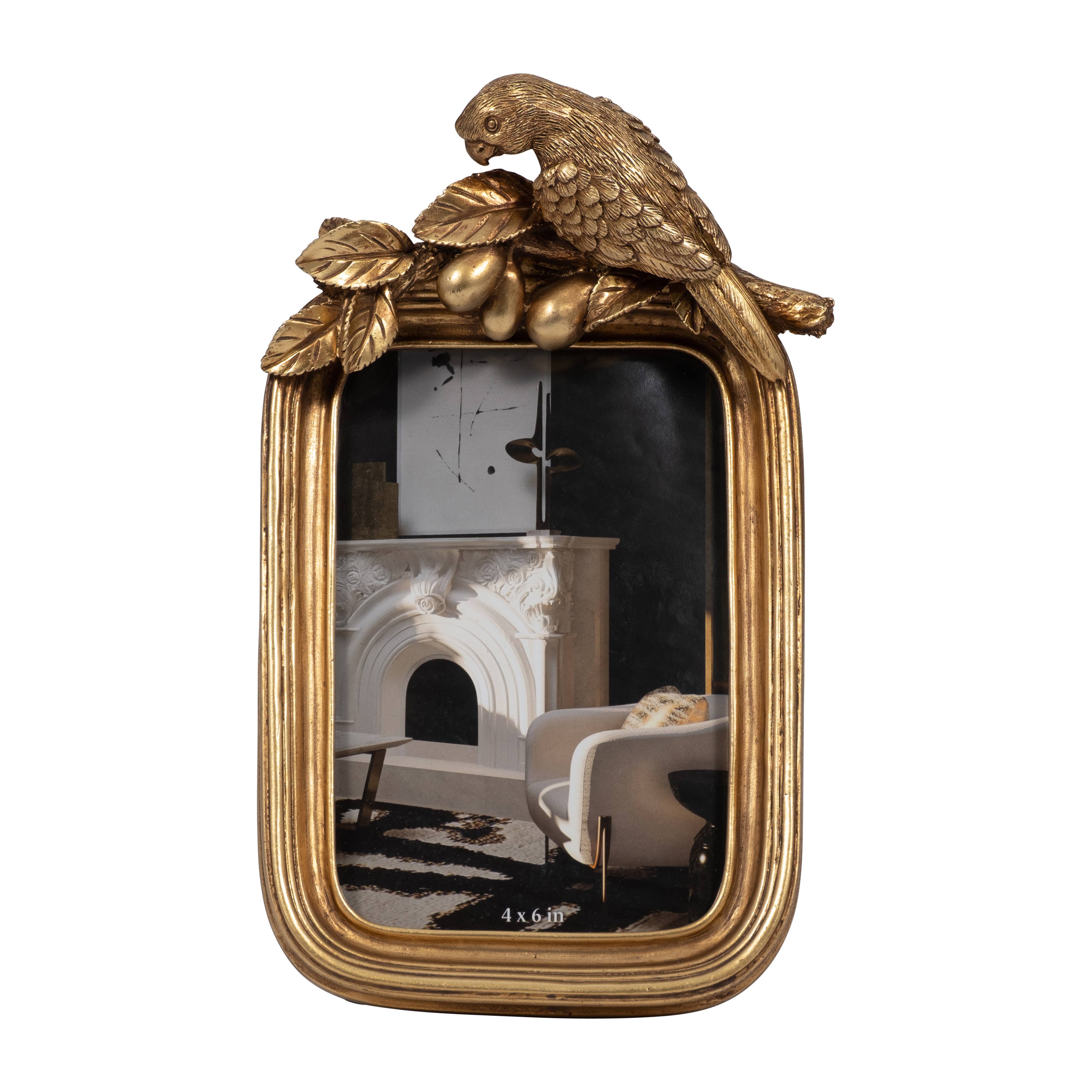 Gold Bird Picture Frame | Boho Polyresin, 4×6 in.