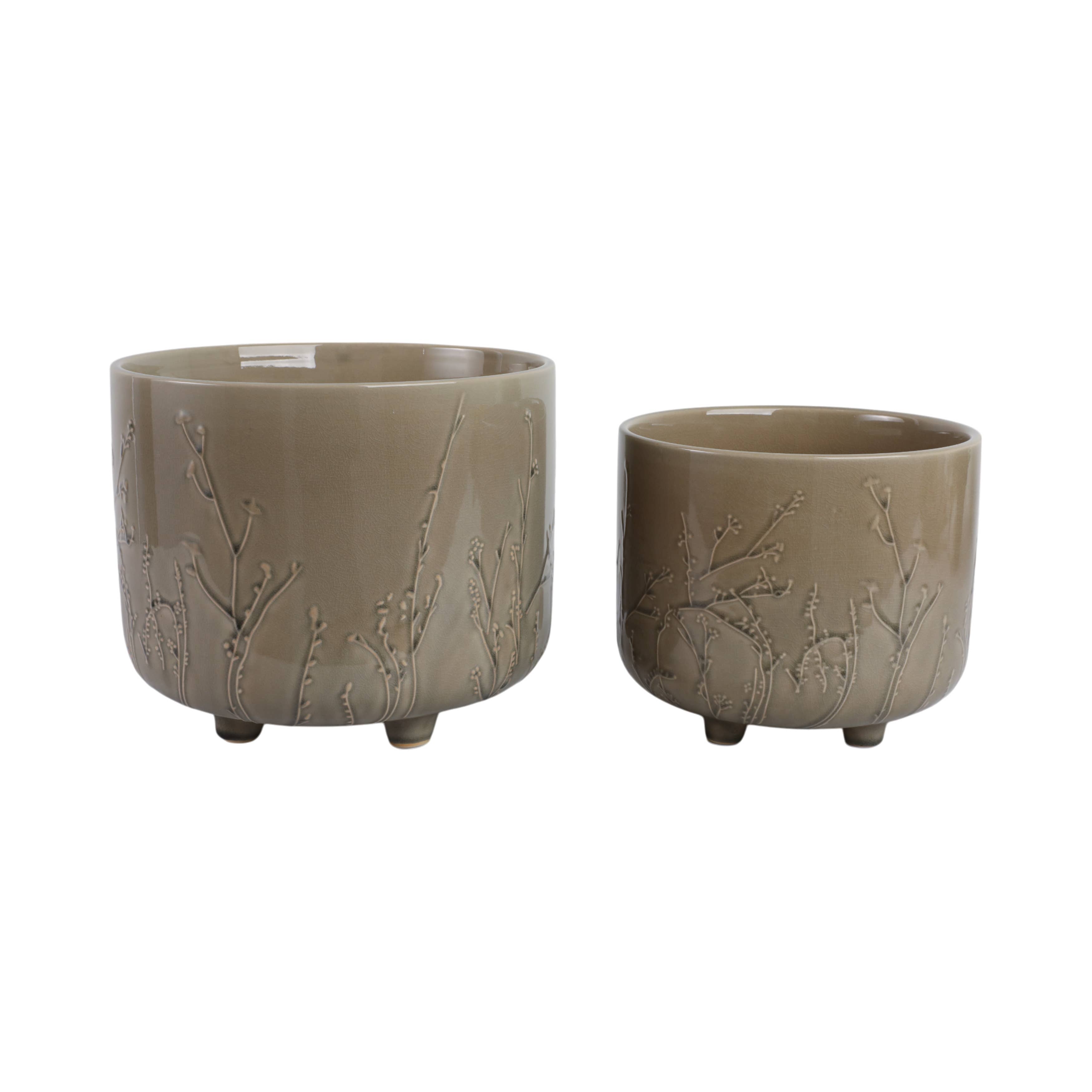 Planters Set of 2 - Sage Ceramic Flower Branches, 9/11 in