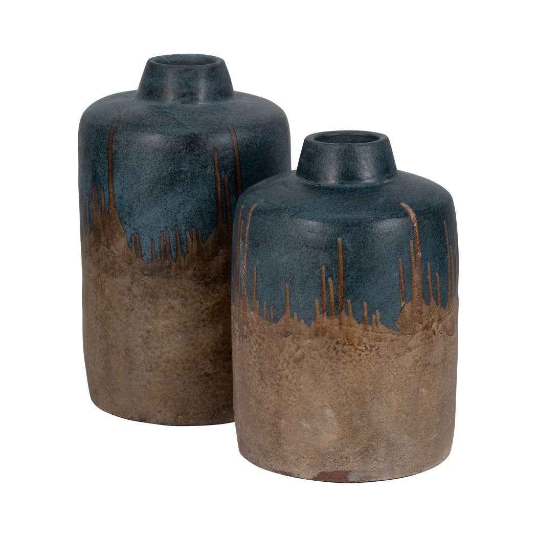 Ceramic Split-Tone Decorative Floral Vase - Blue, 12 in.