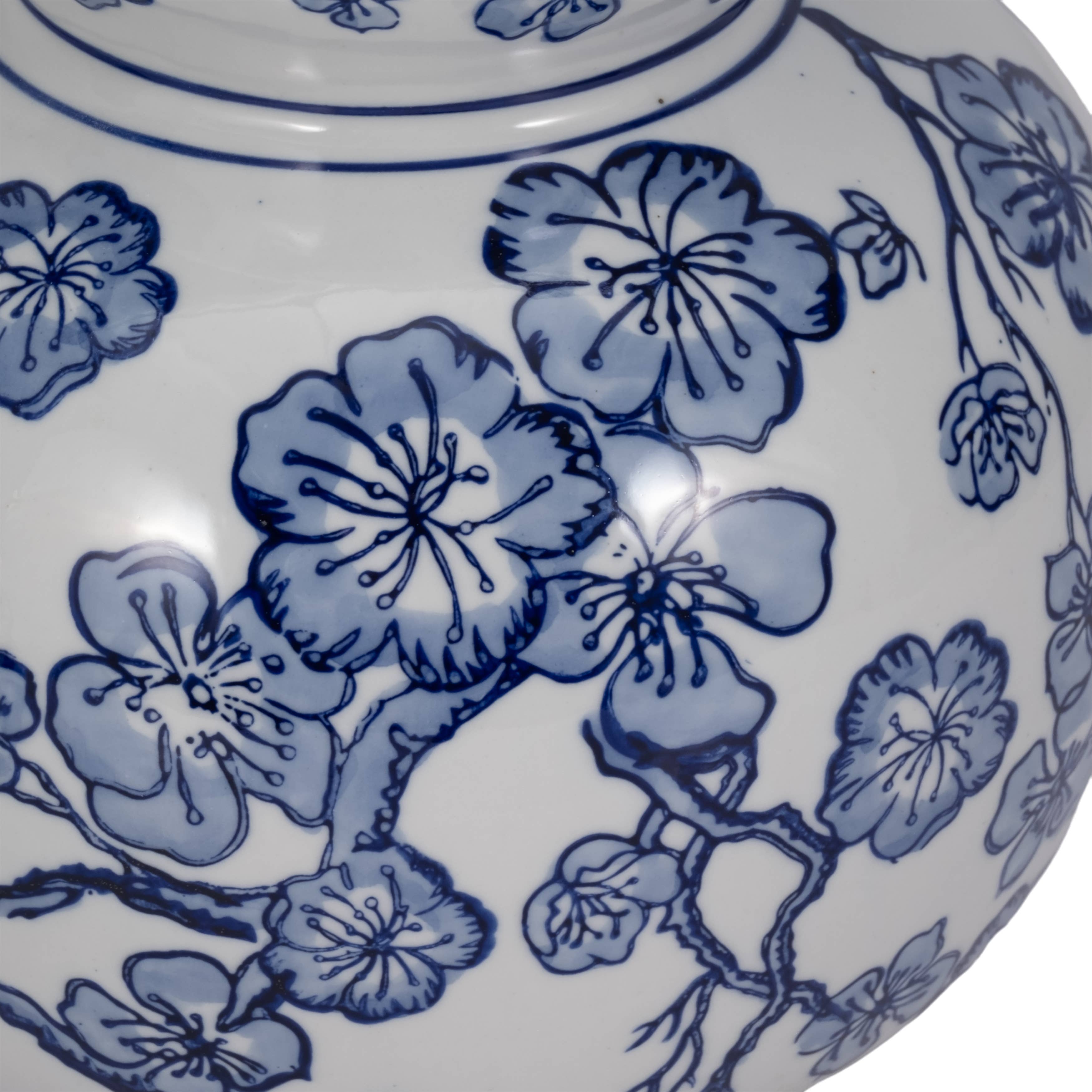 Blue/White 13 in. Cherry Blossom Chinoiserie Gourd Vase