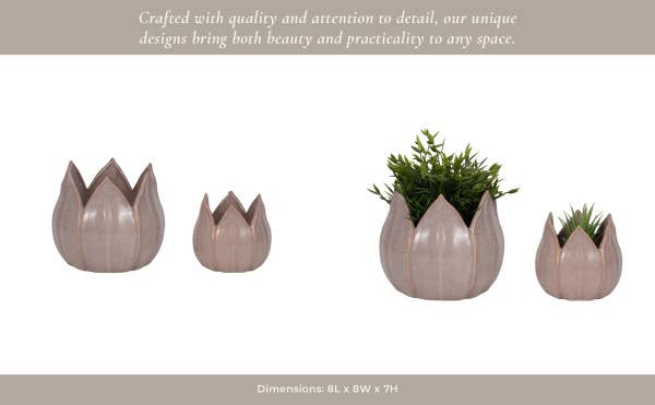 Planters Set of 2 - Purple Ceramic Sculpted Petal, 5/8 in.