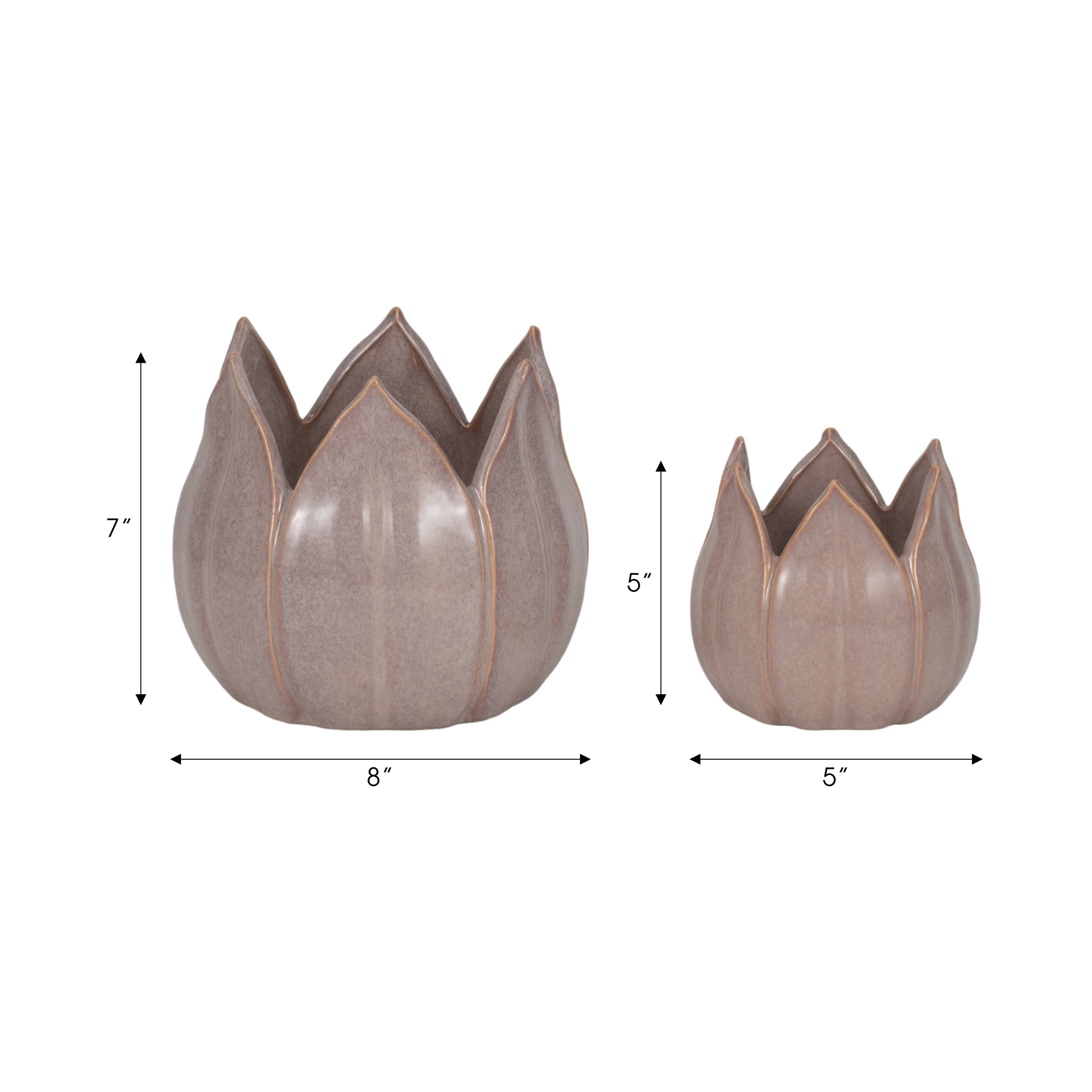 Planters Set of 2 - Purple Ceramic Sculpted Petal, 5/8 in.
