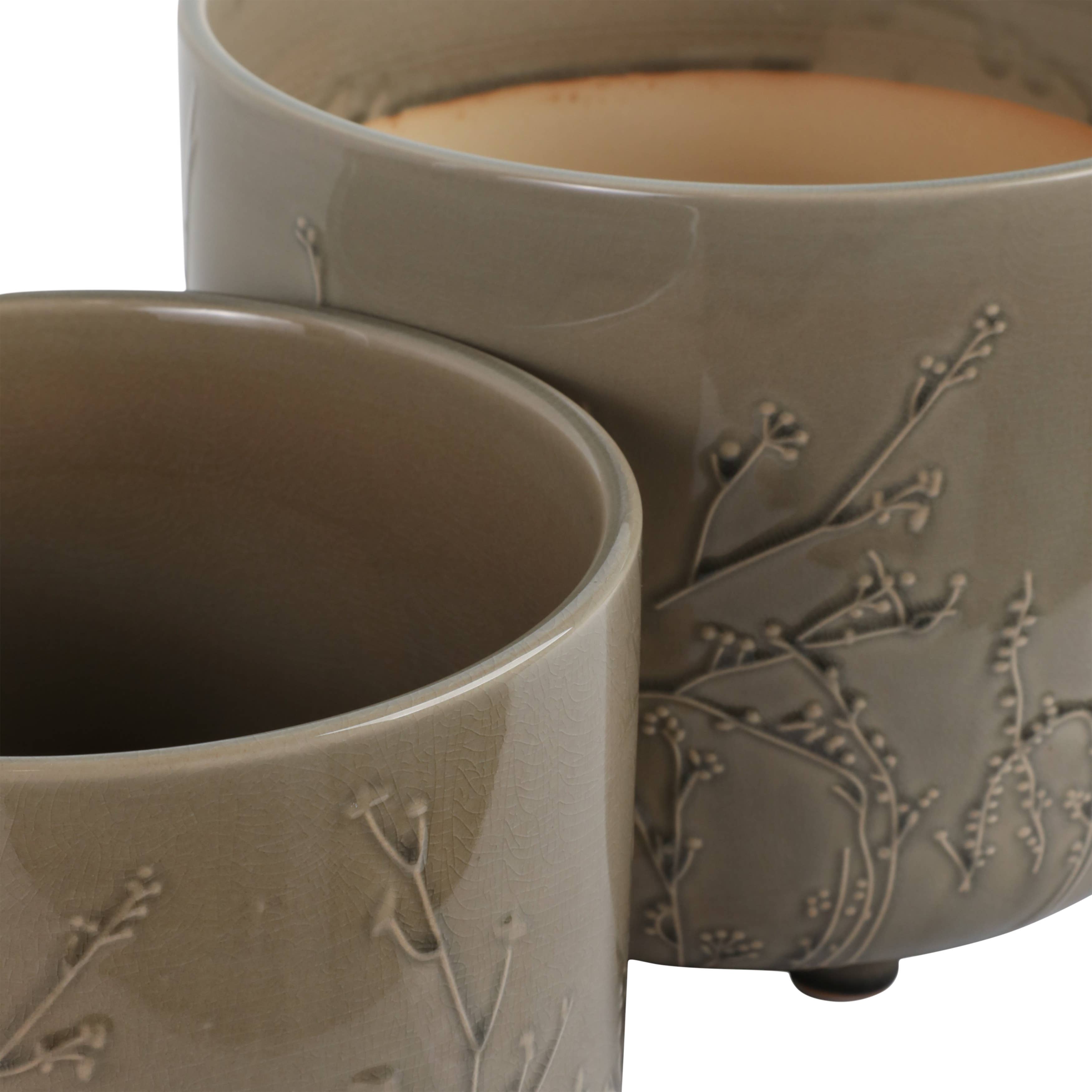 Planters Set of 2 - Sage Ceramic Flower Branches, 9/11 in