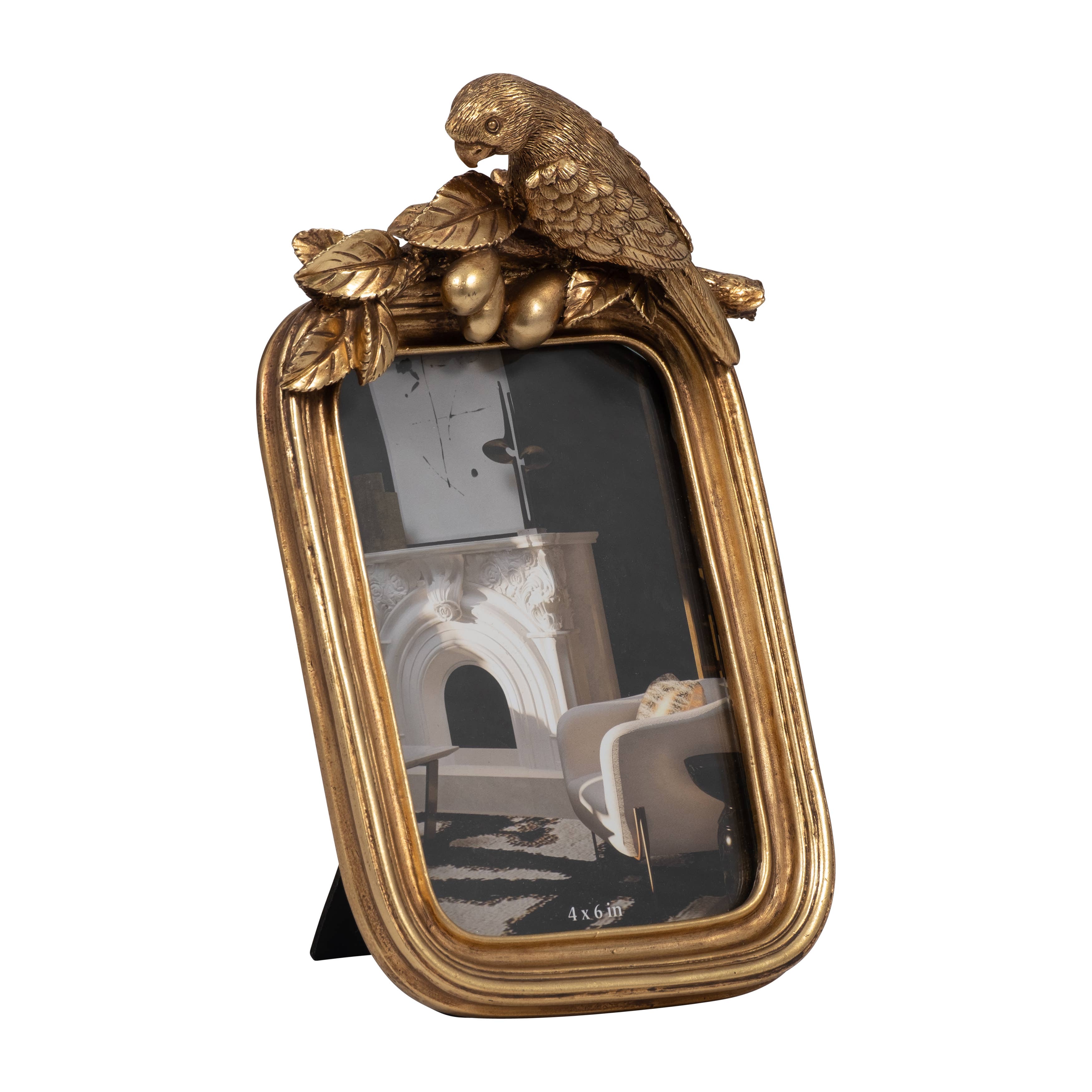 Gold Bird Picture Frame | Boho Polyresin, 4×6 in.