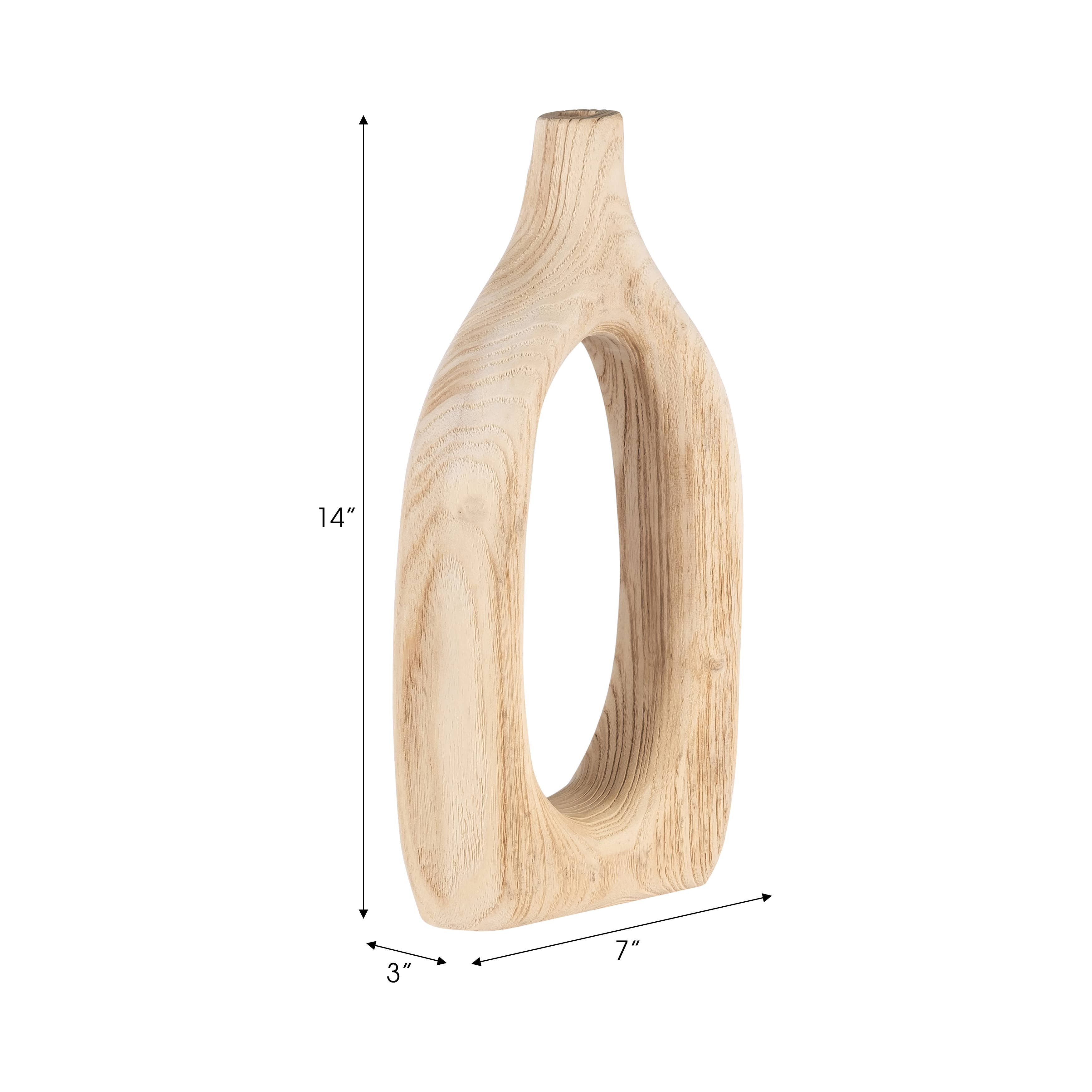 Wood Decorative Vase with Openwork Design - Brown, 14 in.