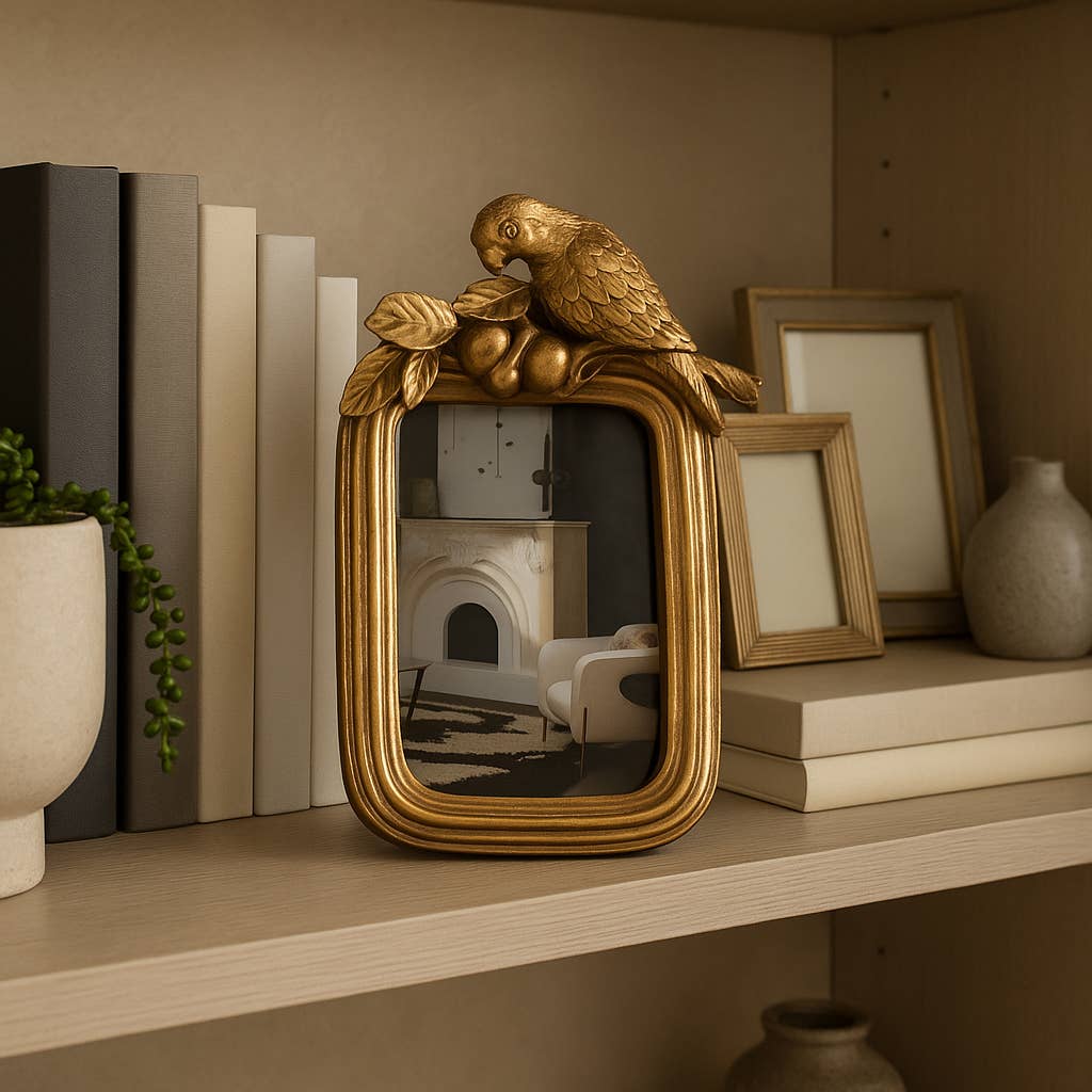 Gold Bird Picture Frame | Boho Polyresin, 4×6 in.