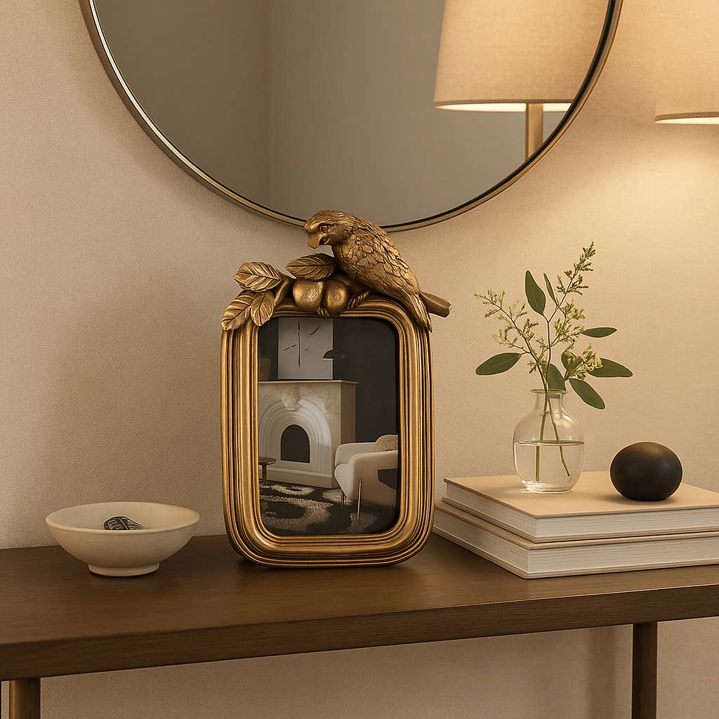 Gold Bird Picture Frame | Boho Polyresin, 4×6 in.