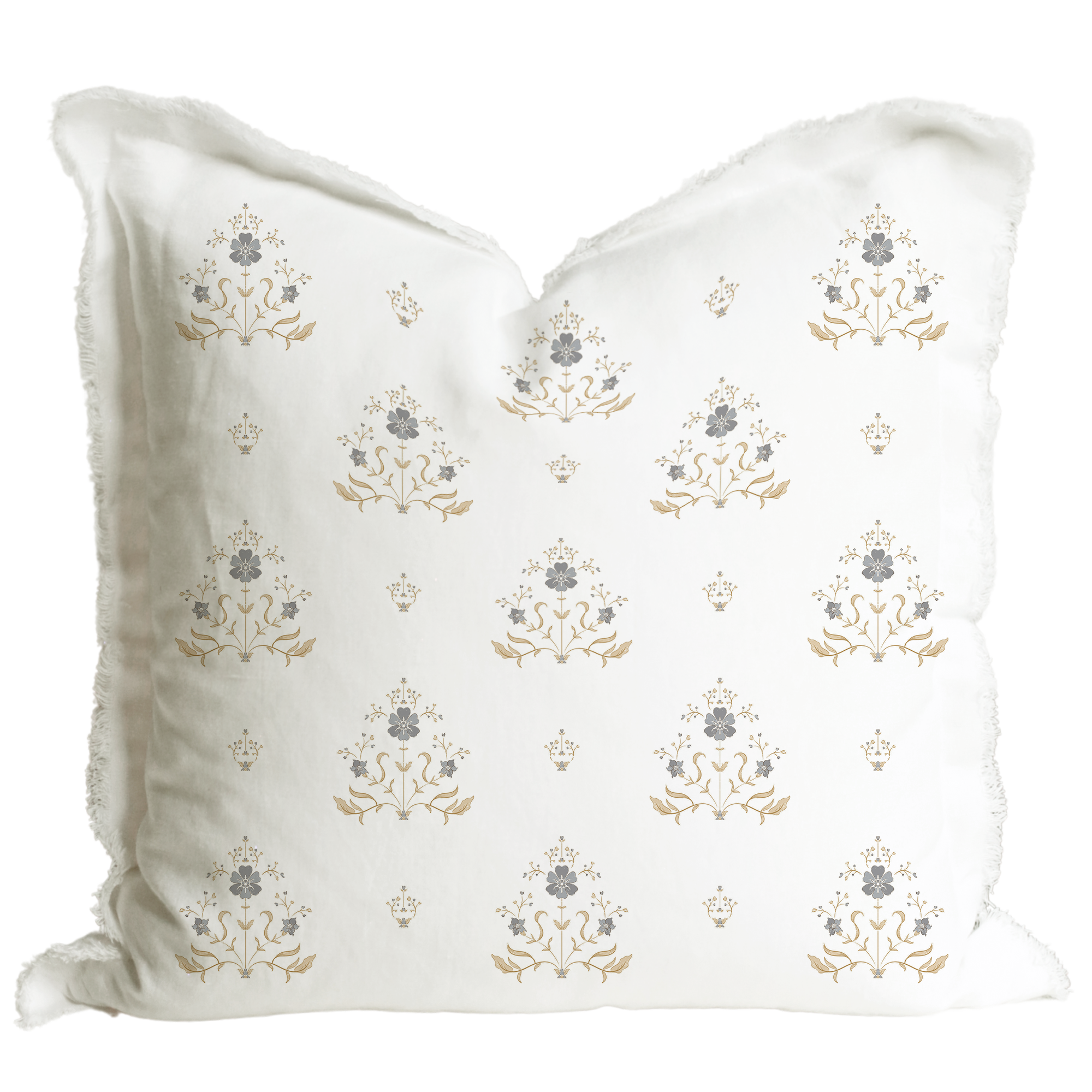 Hand Block Floral Fringe Pillow Cover | Sutton