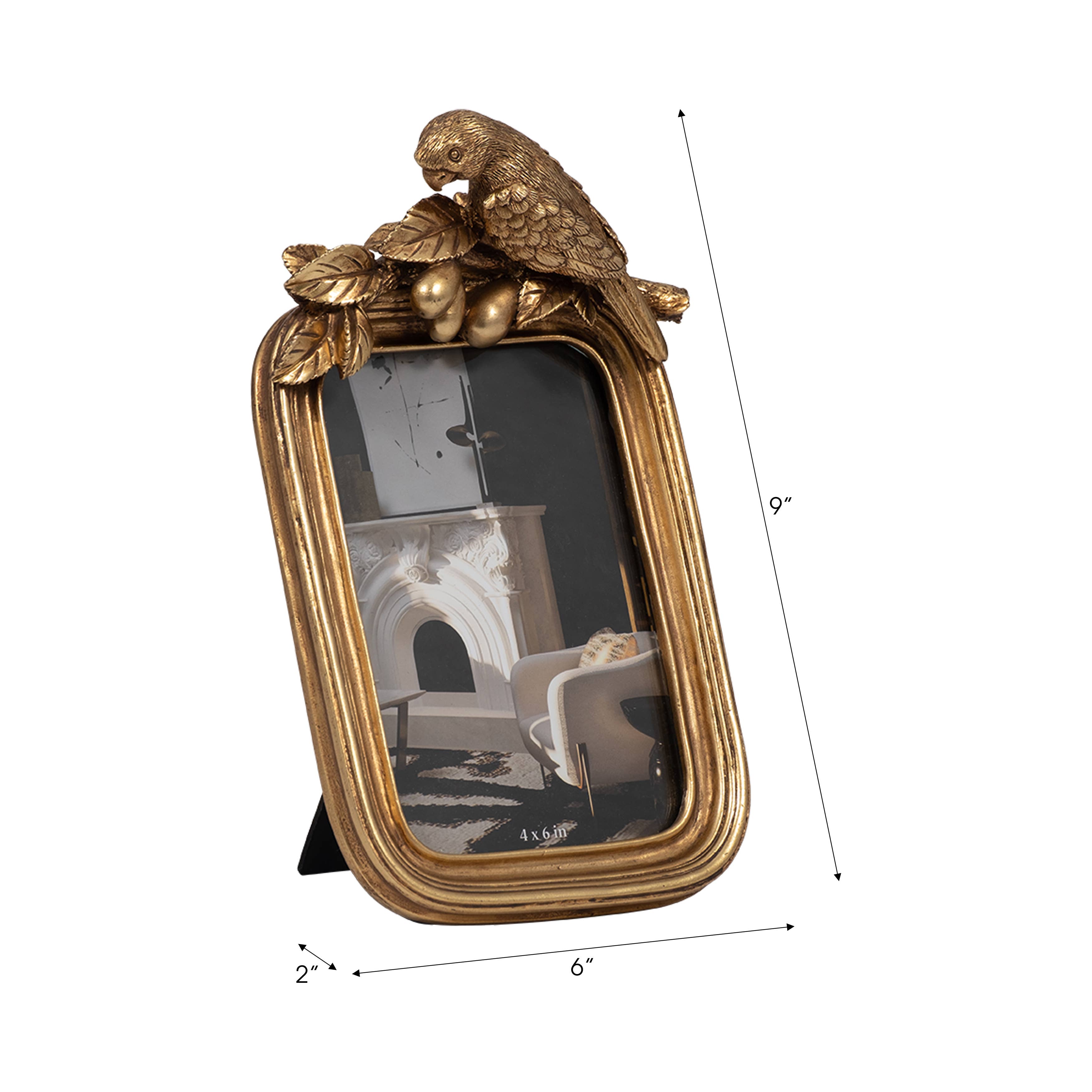 Gold Bird Picture Frame | Boho Polyresin, 4×6 in.