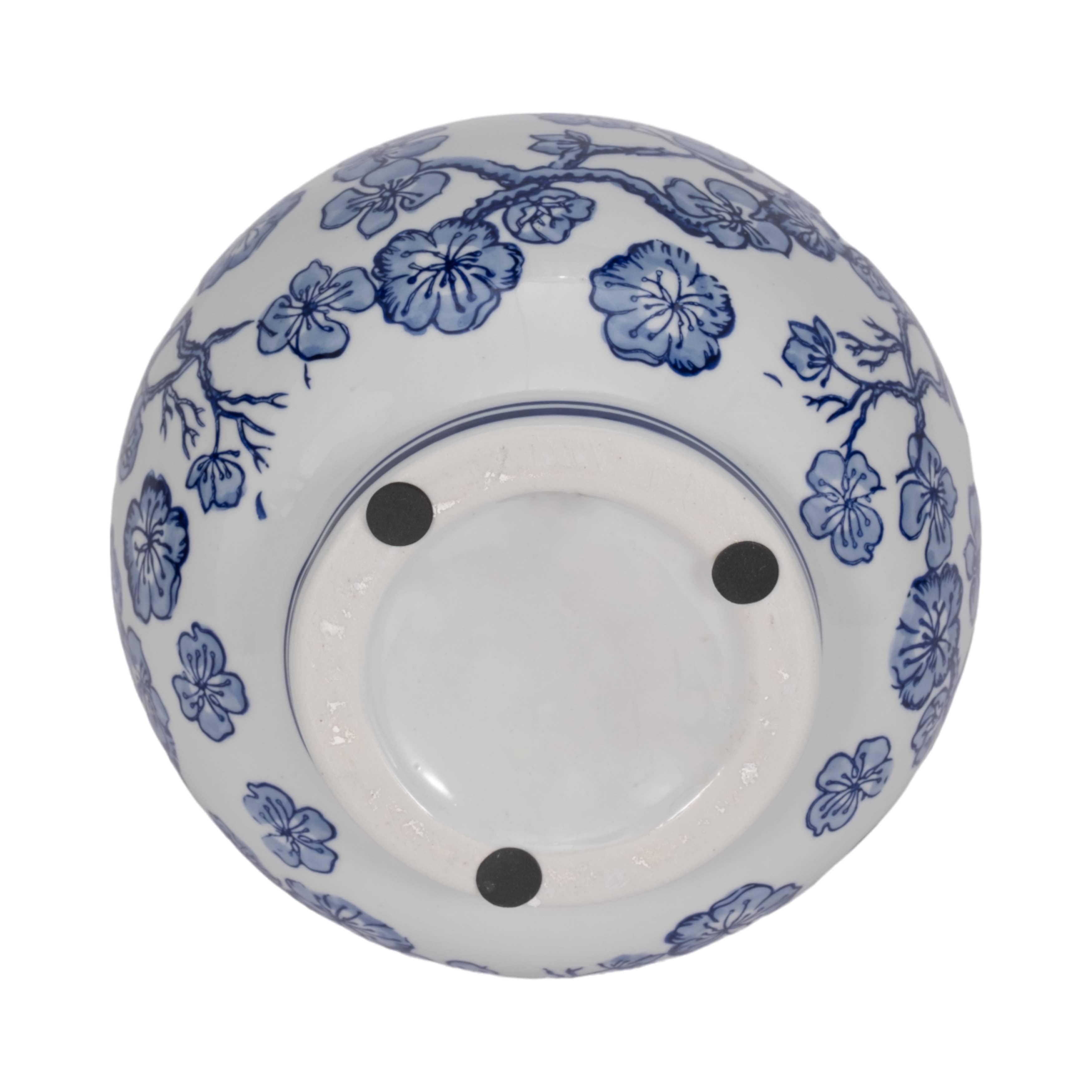 Blue/White 13 in. Cherry Blossom Chinoiserie Gourd Vase