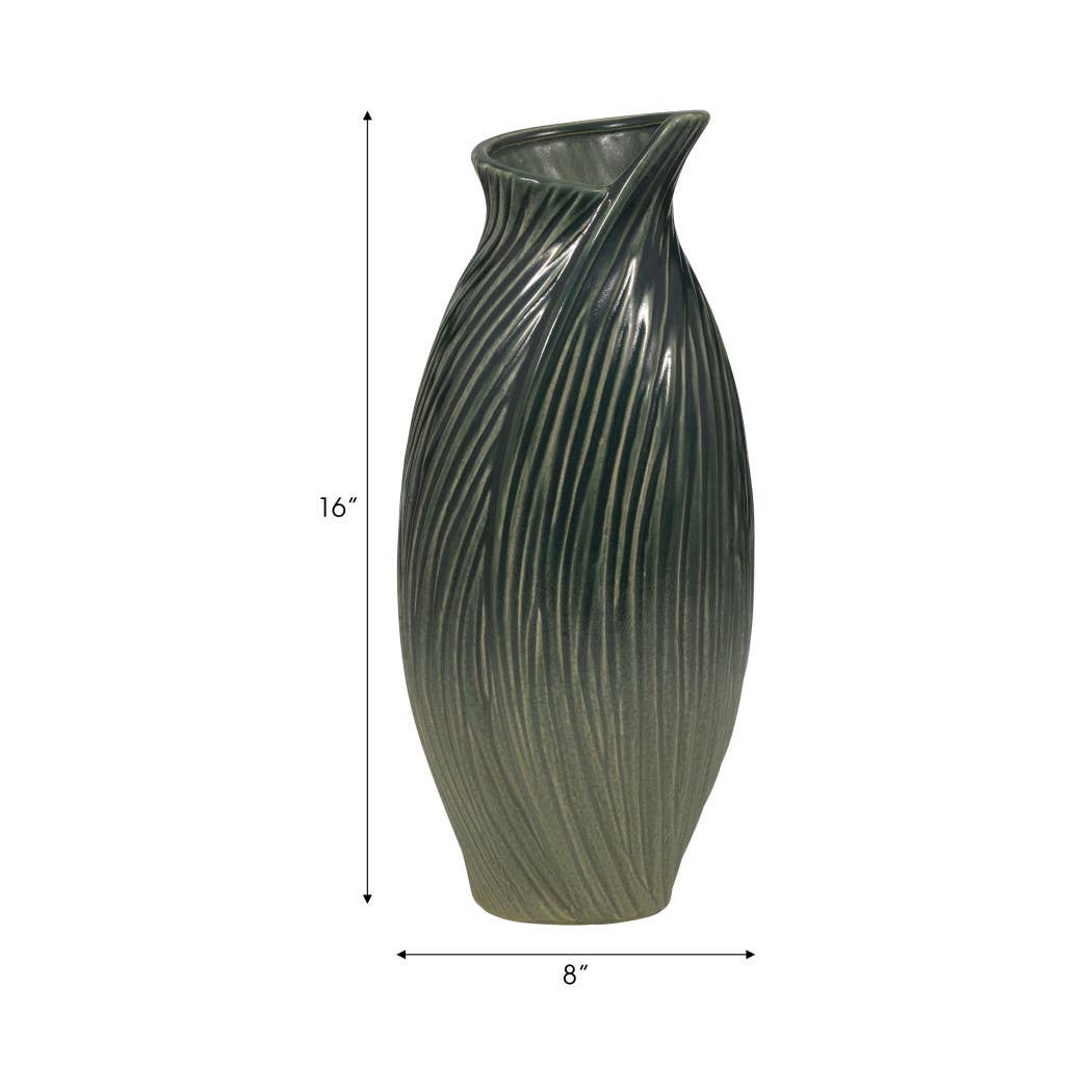 Ceramic Stylish Rubpert Contemporary Vase - Green, 16 in.
