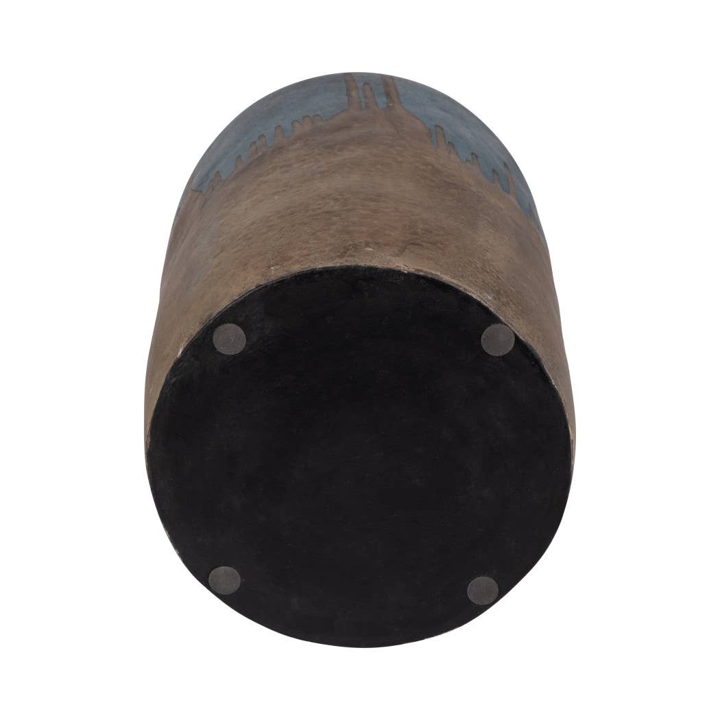 Ceramic Round Two-Tone Flower Vase - Blue/Ivory, 14 in.