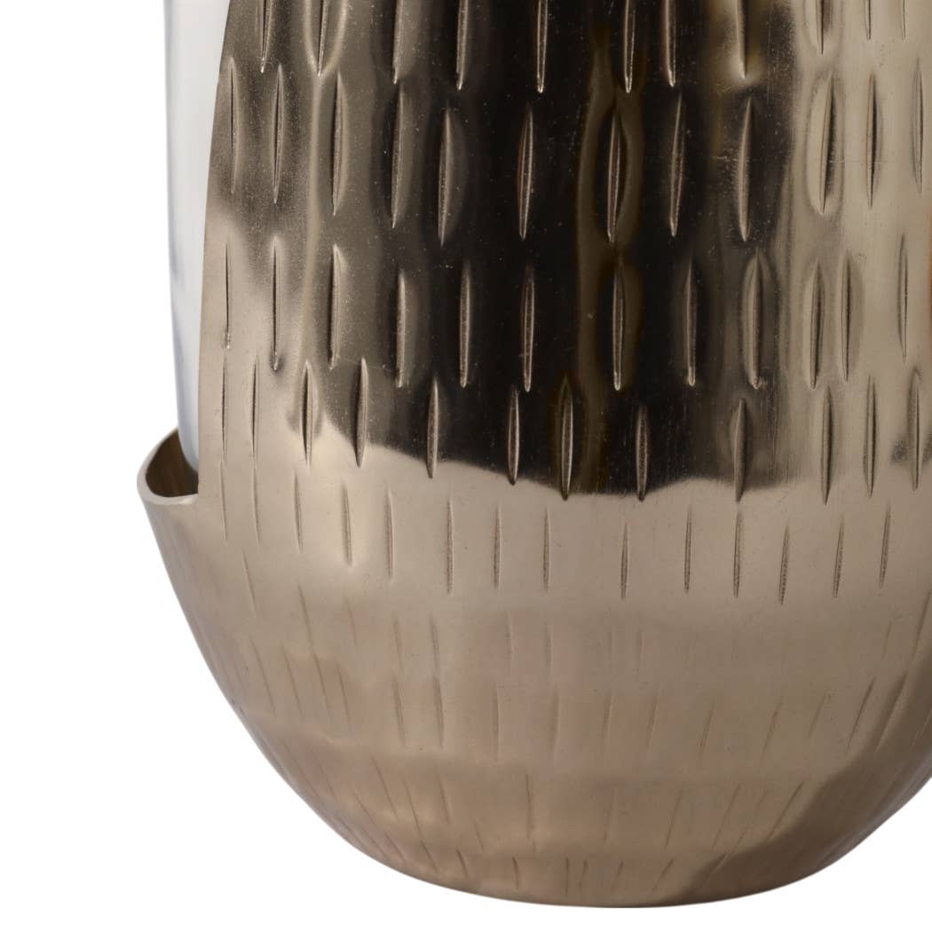 Candle Holder- Gold/Clear Metal Base Hurricane Pillar, 10 in