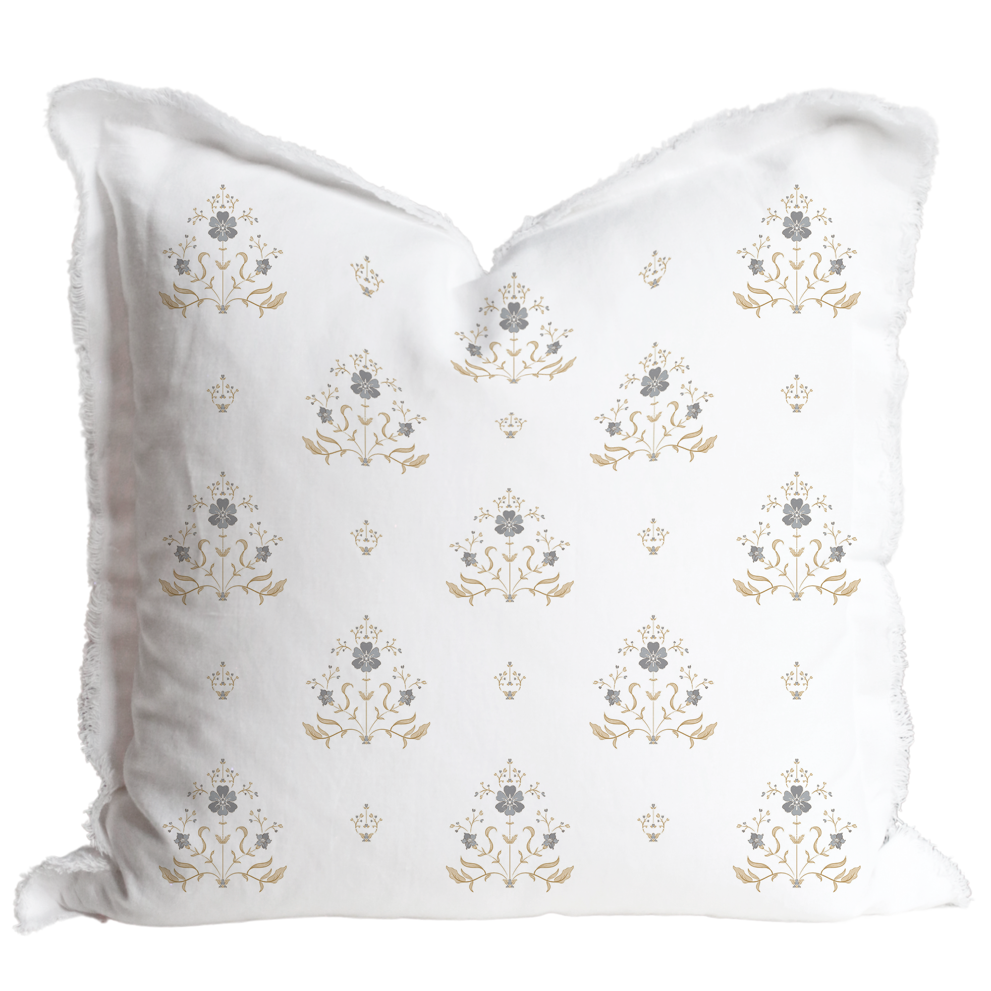 Hand Block Floral Fringe Pillow Cover | Sutton