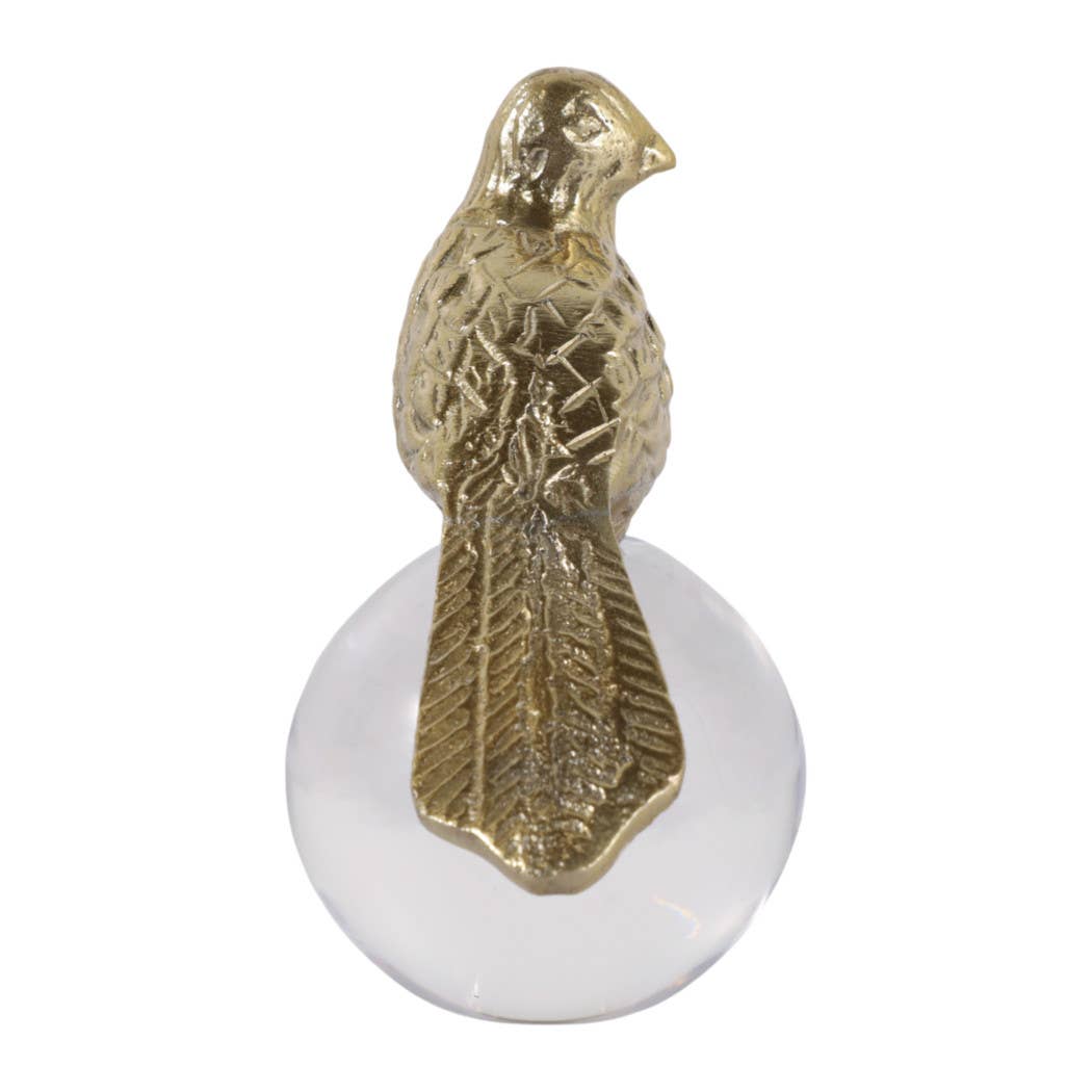 Sculpture - Gold Metal Bird Perched on Acrylic Ball, 6 in.