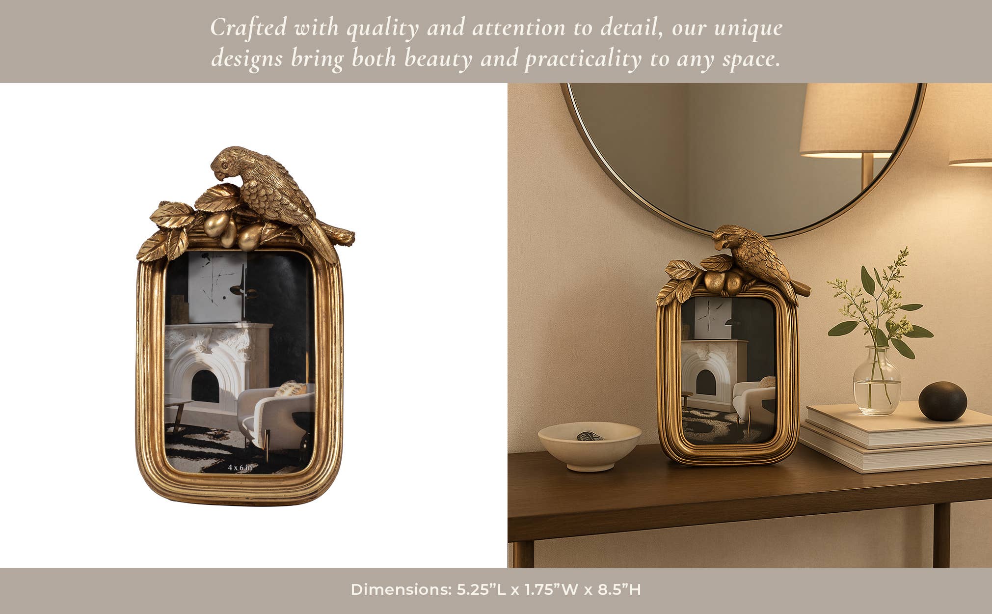 Gold Bird Picture Frame | Boho Polyresin, 4×6 in.