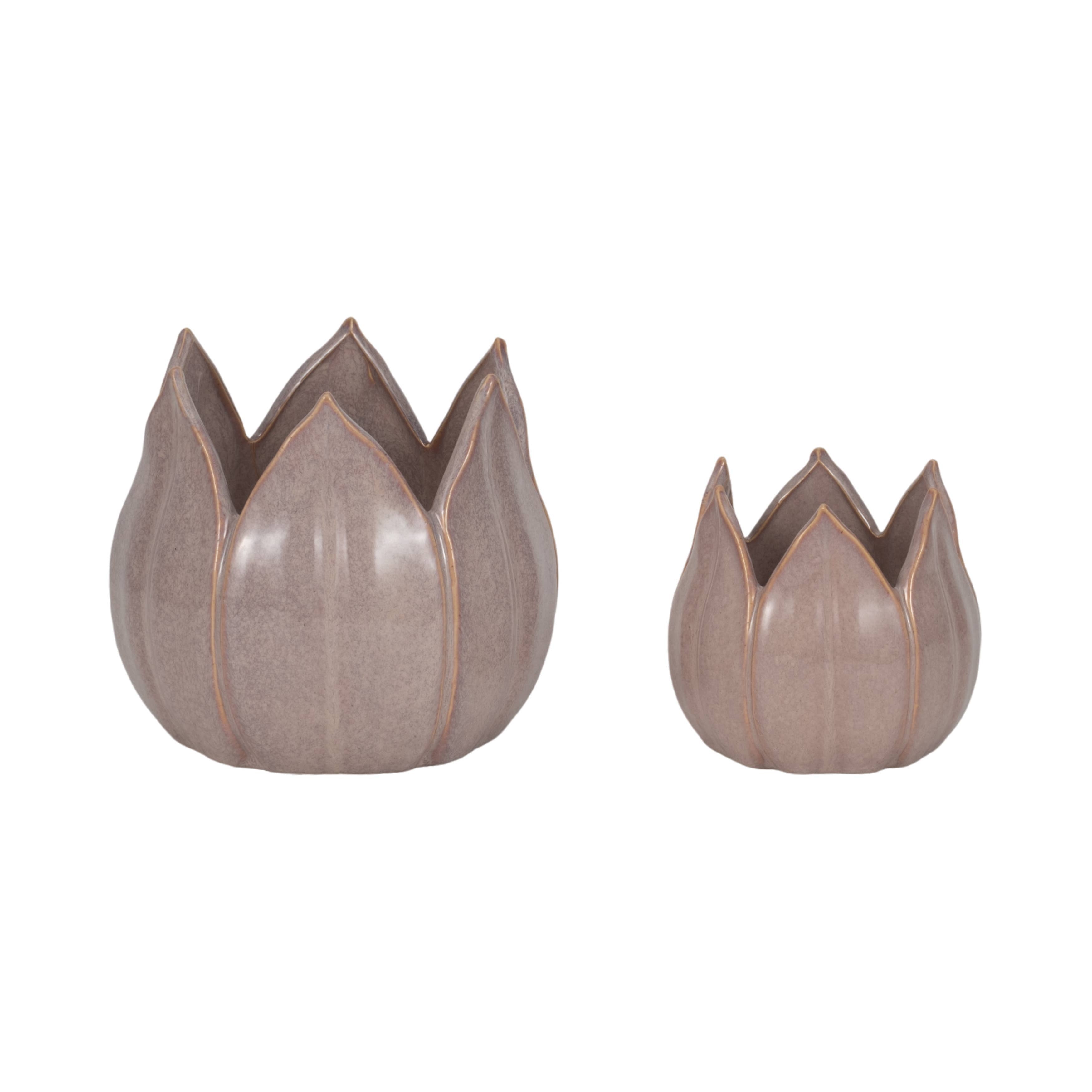 Planters Set of 2 - Purple Ceramic Sculpted Petal, 5/8 in.
