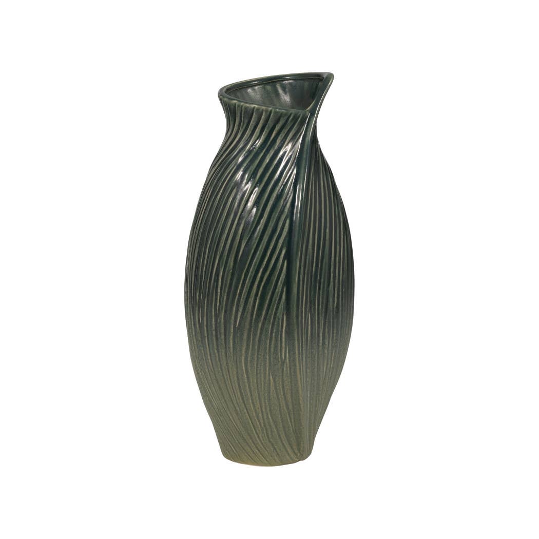 Ceramic Stylish Rubpert Contemporary Vase - Green, 16 in.