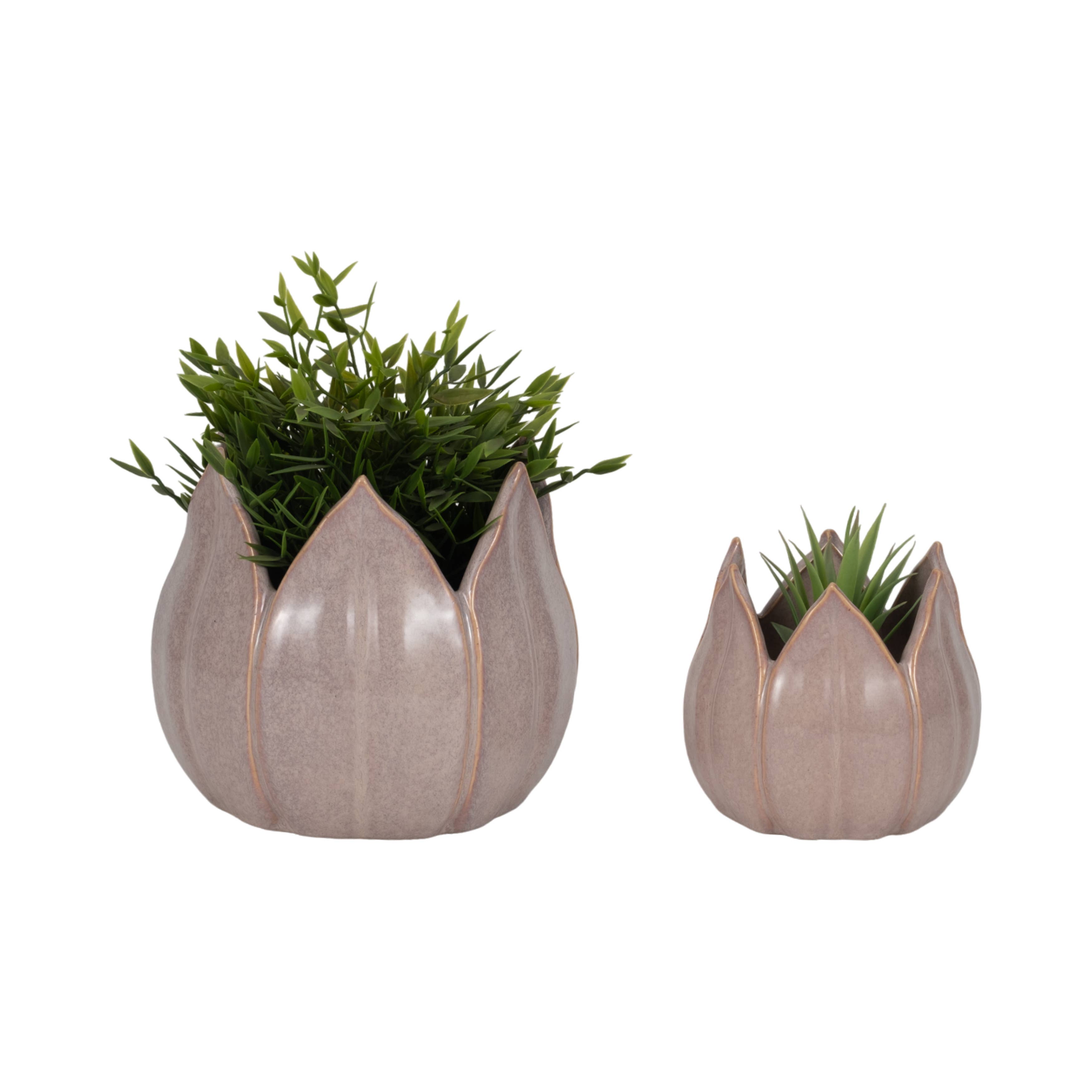 Planters Set of 2 - Purple Ceramic Sculpted Petal, 5/8 in.