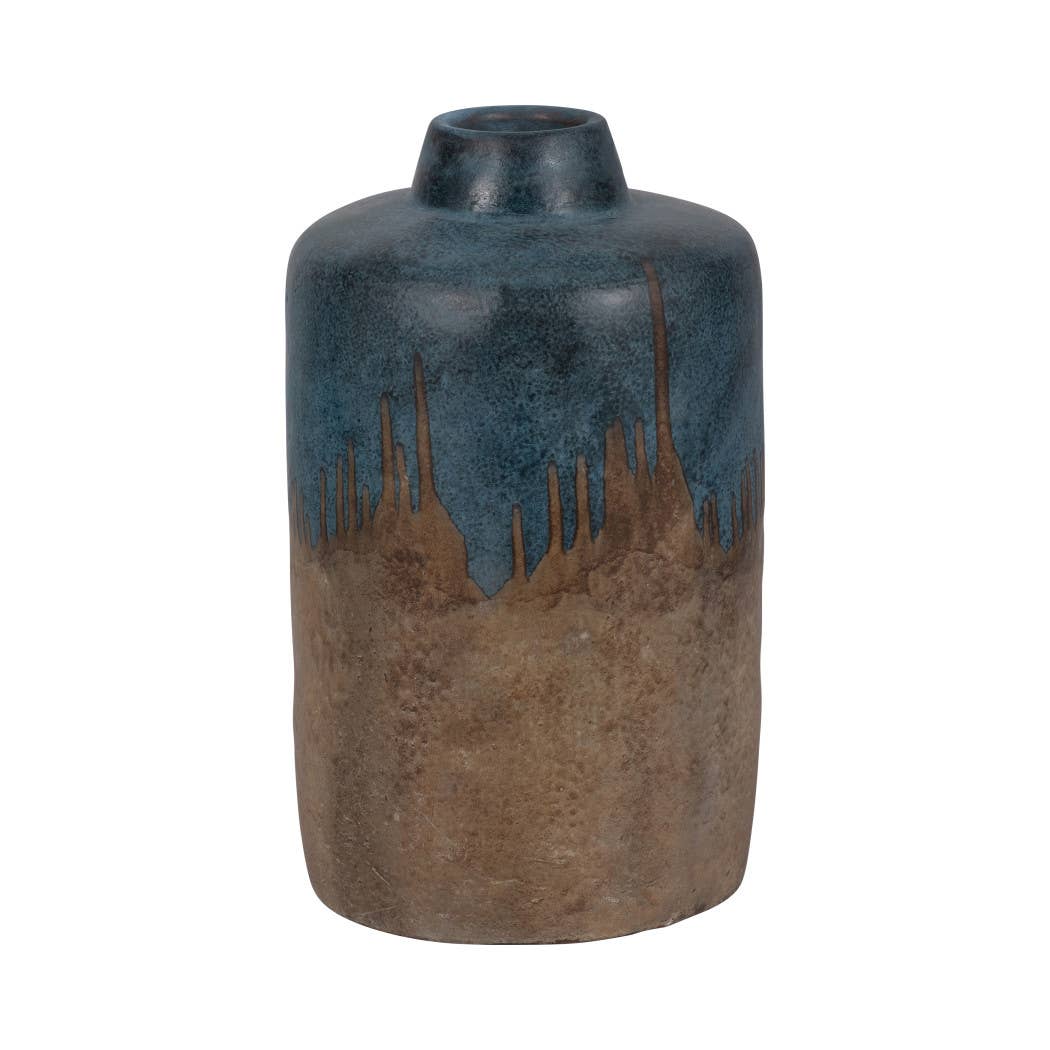 Ceramic Round Two-Tone Flower Vase - Blue/Ivory, 14 in.