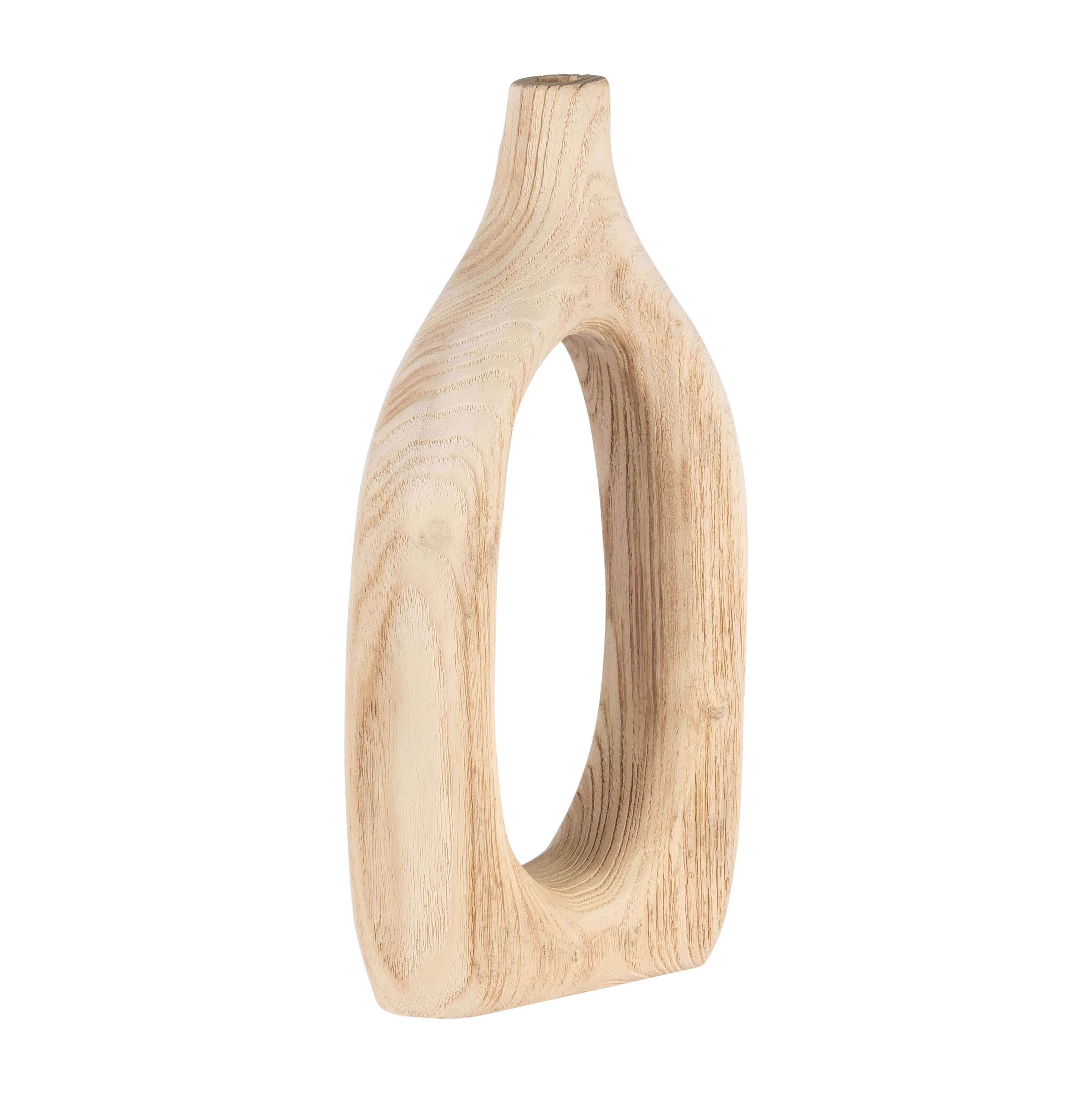 Wood Decorative Vase with Openwork Design - Brown, 14 in.