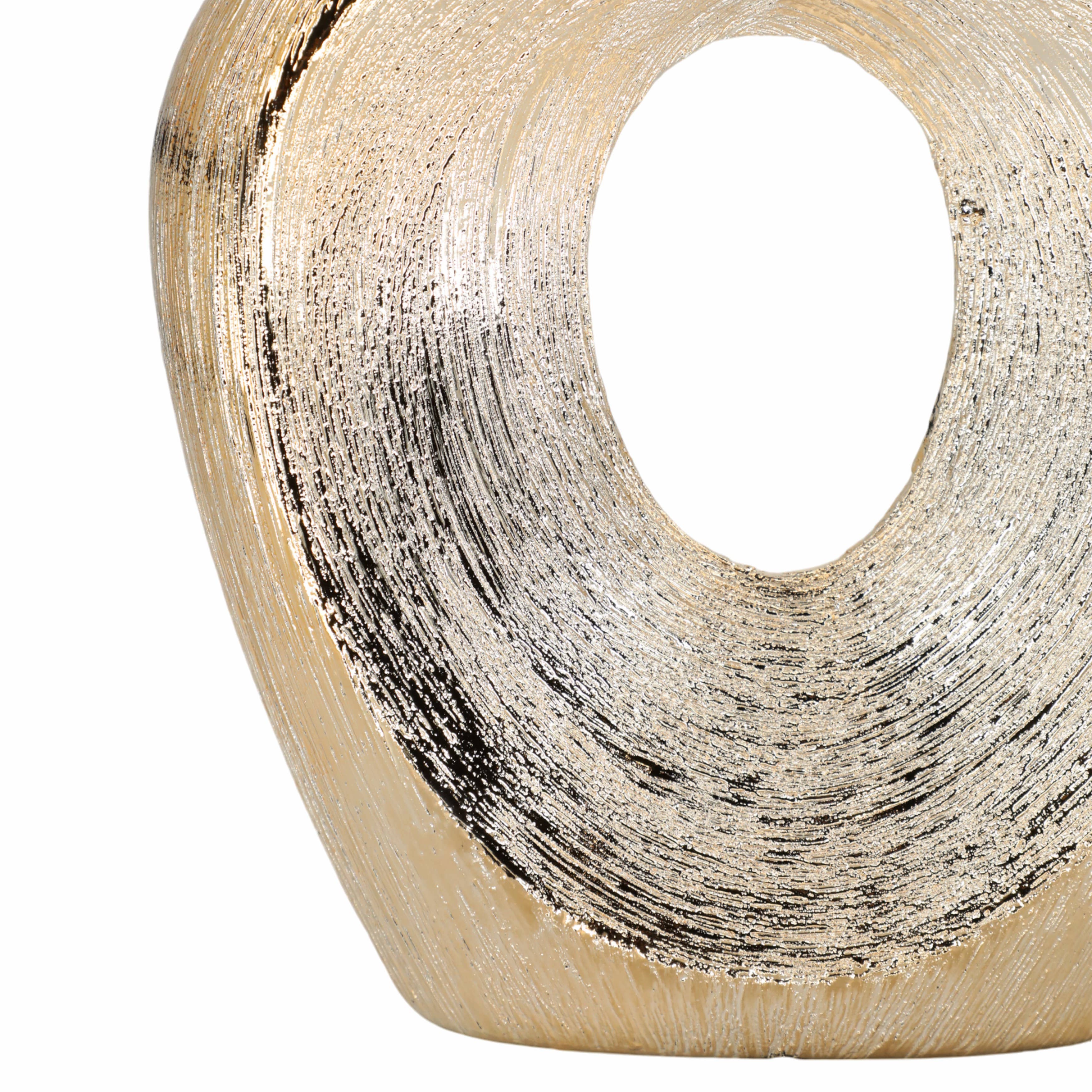 Vase - Gold Ceramic Scratched Oval Cut-Out, 13 in.