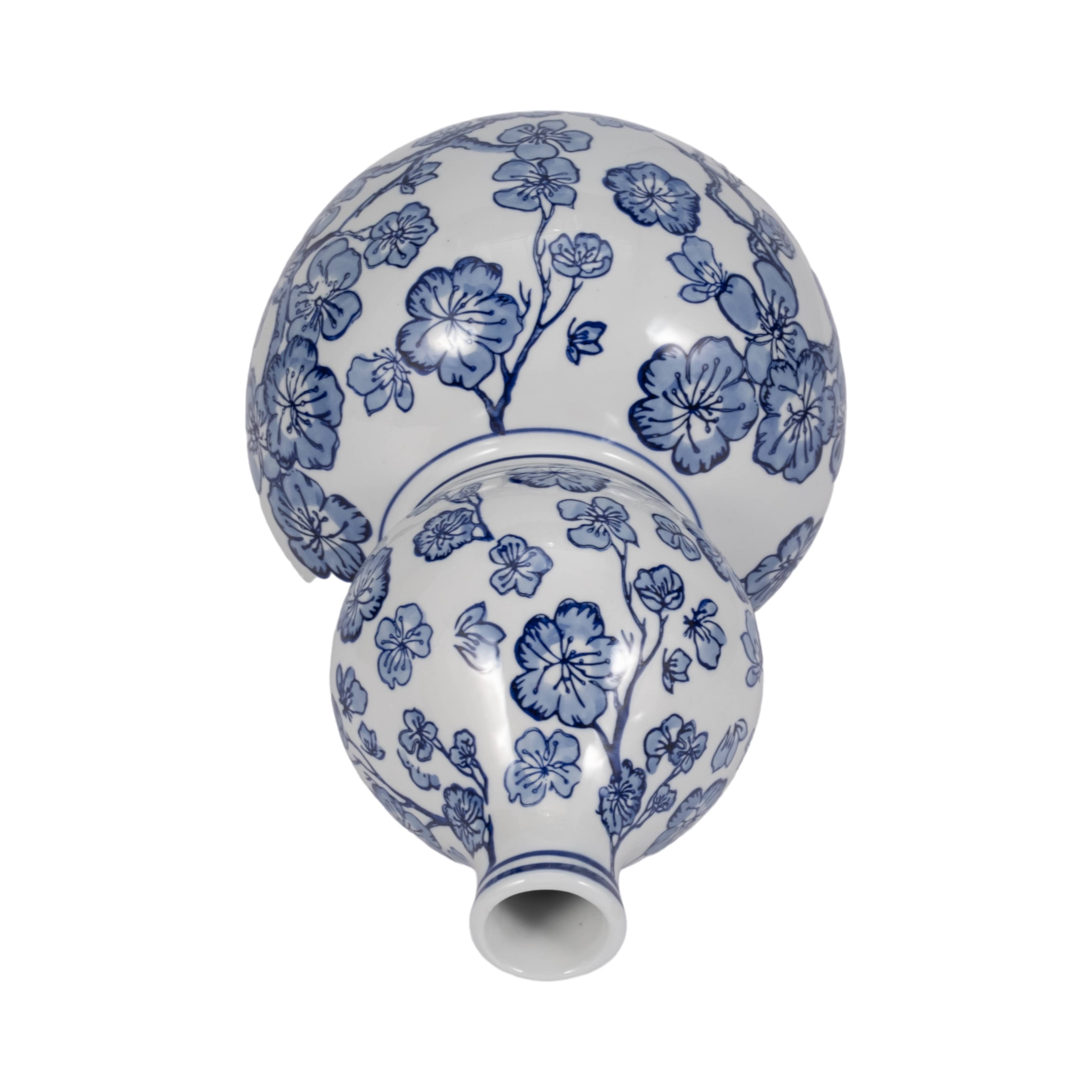 Blue/White 13 in. Cherry Blossom Chinoiserie Gourd Vase